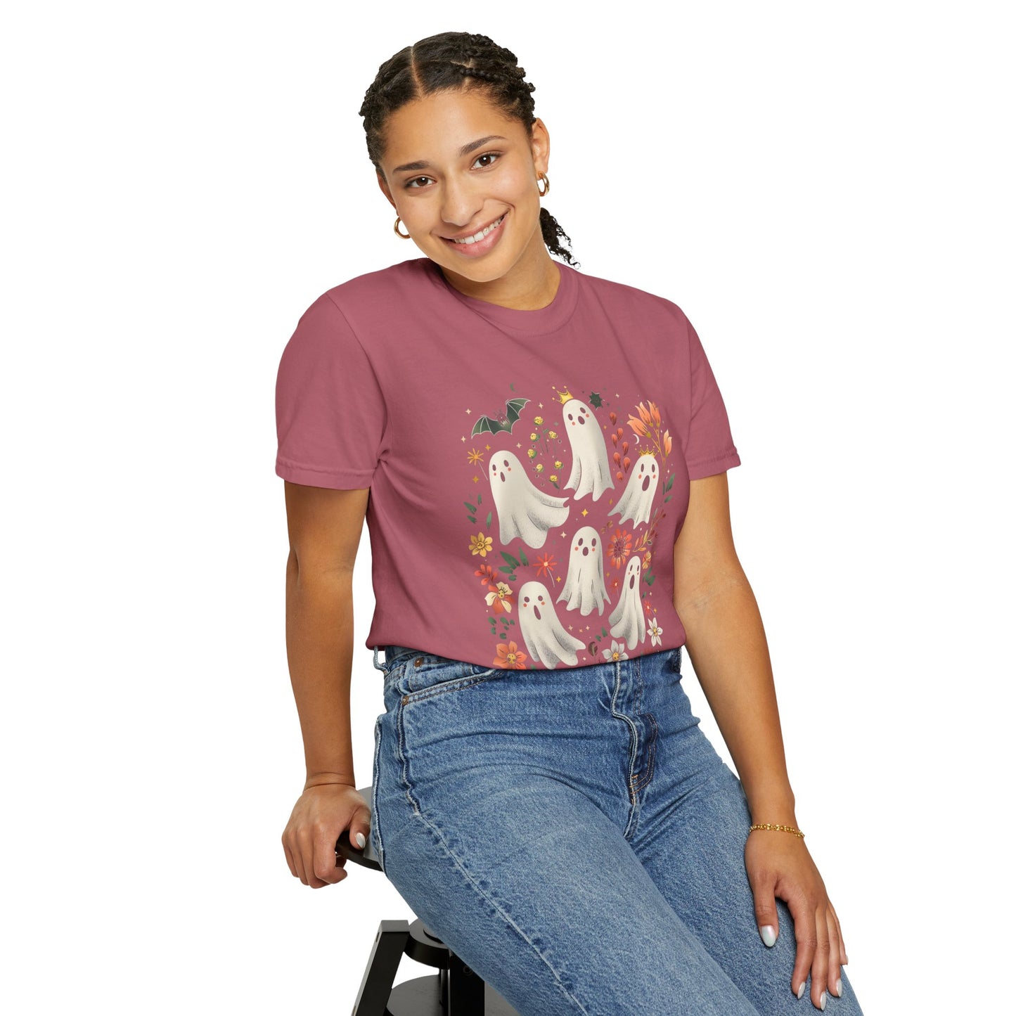 Whimsical Ghost T-Shirt | Halloween Apparel, Unisex Tee, Cute Ghost Design, Floral Graphic Tee, Casual Wear, Spooky Season