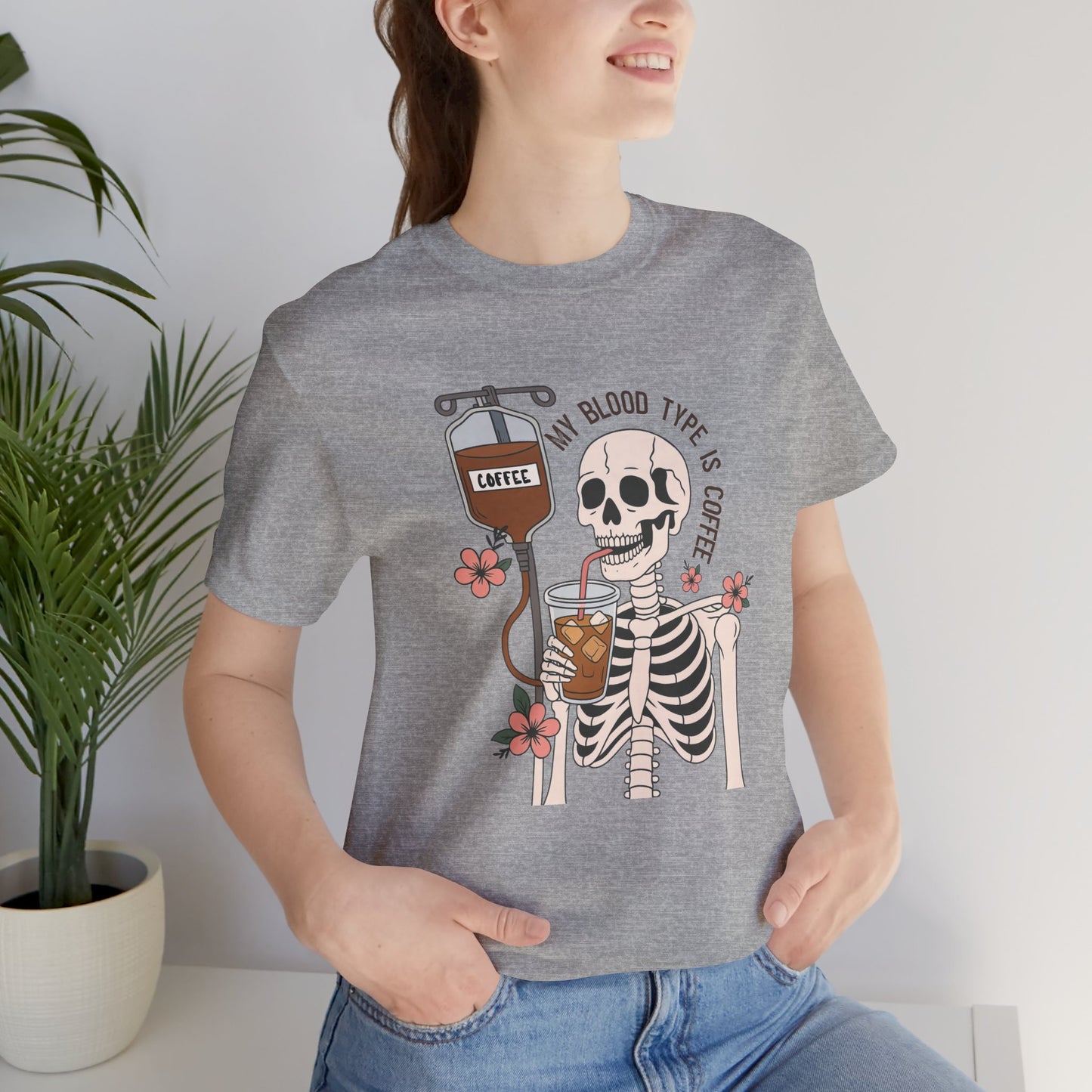 Coffee Lover's Skeleton Tee - Unisex Short Sleeve Shirt, Ideal Gift for Coffee Addicts, Fun Halloween Apparel, Quirky Coffee Shirt