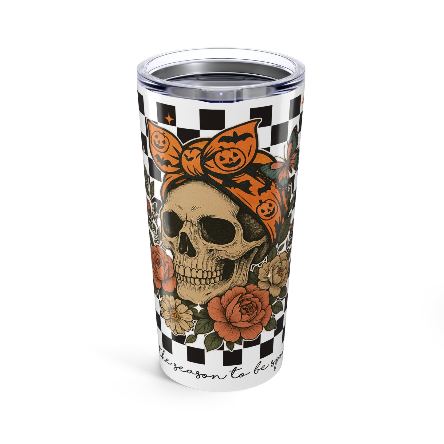 Halloween Skull Tumbler, 20oz Insulated Travel Mug, Cute Fall Drinkware, Gift for Halloween Lovers, Skull Decor
