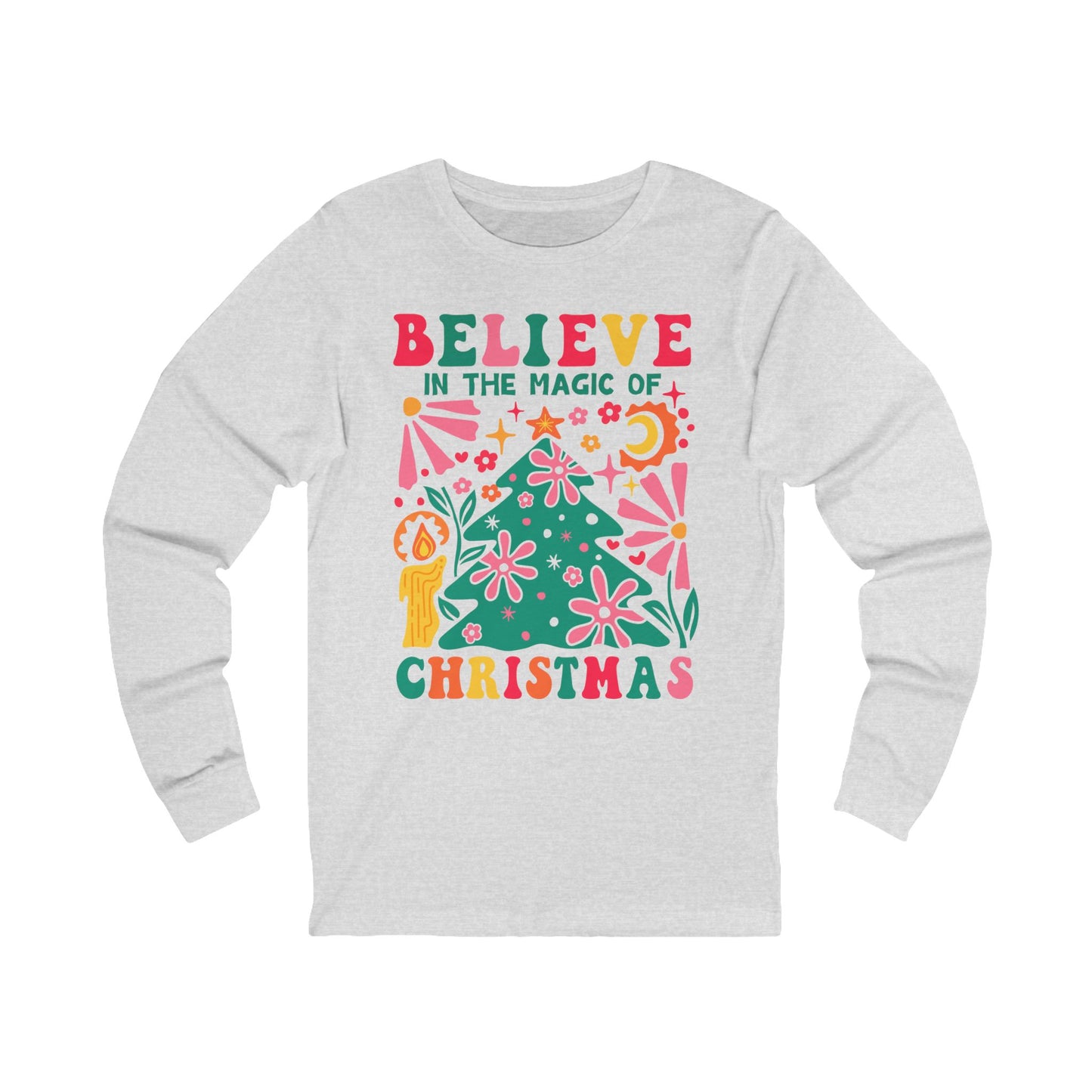 Long Sleeve Tee, Holiday Tee, Festive Unisex Jersey Shirt, Belive in the Magic of Christmas Tee, Xmas Gift Idea, Christmas