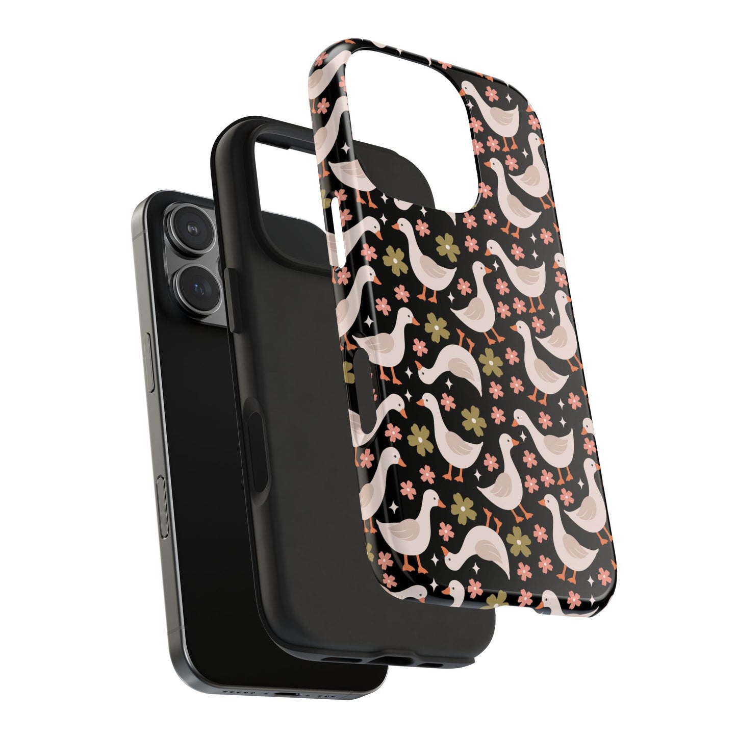 Cute Duck Pattern Phone Case, Stylish Tough Case, Gift for Duck Lovers, Floral Design, Unique Mobile Cover