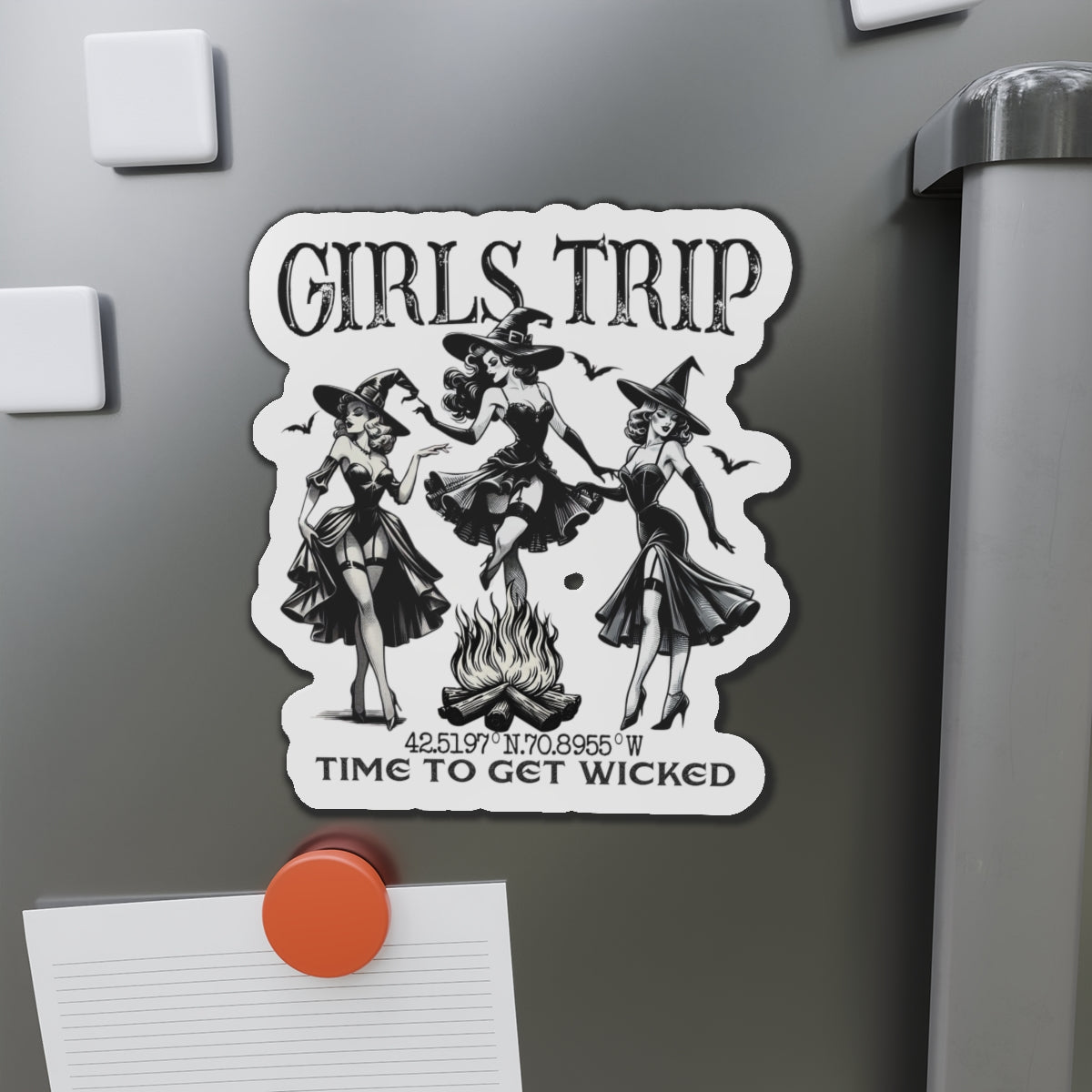 Girls Trip Die Cut Magnet - Salem Witches Halloween Decor, Kitchen Fridge Decor, Holiday Gift, Witchy Home Decor, Spooky Die-Cut Magnet