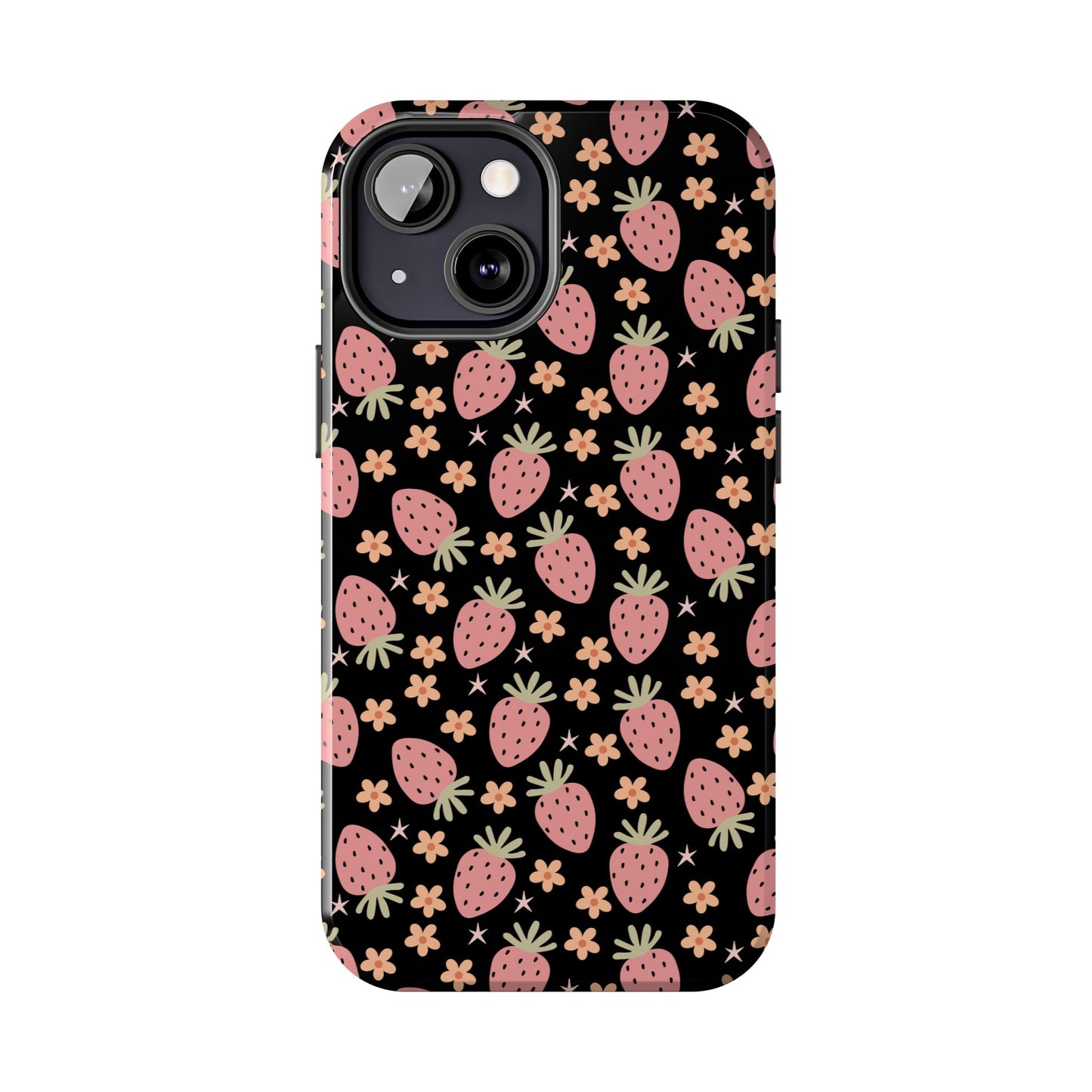 Cute Strawberry Pattern Tough Phone Cases, Floral Phone Cover, Protective Case, Gift for Her, Summer Vibes, Cute Accessories