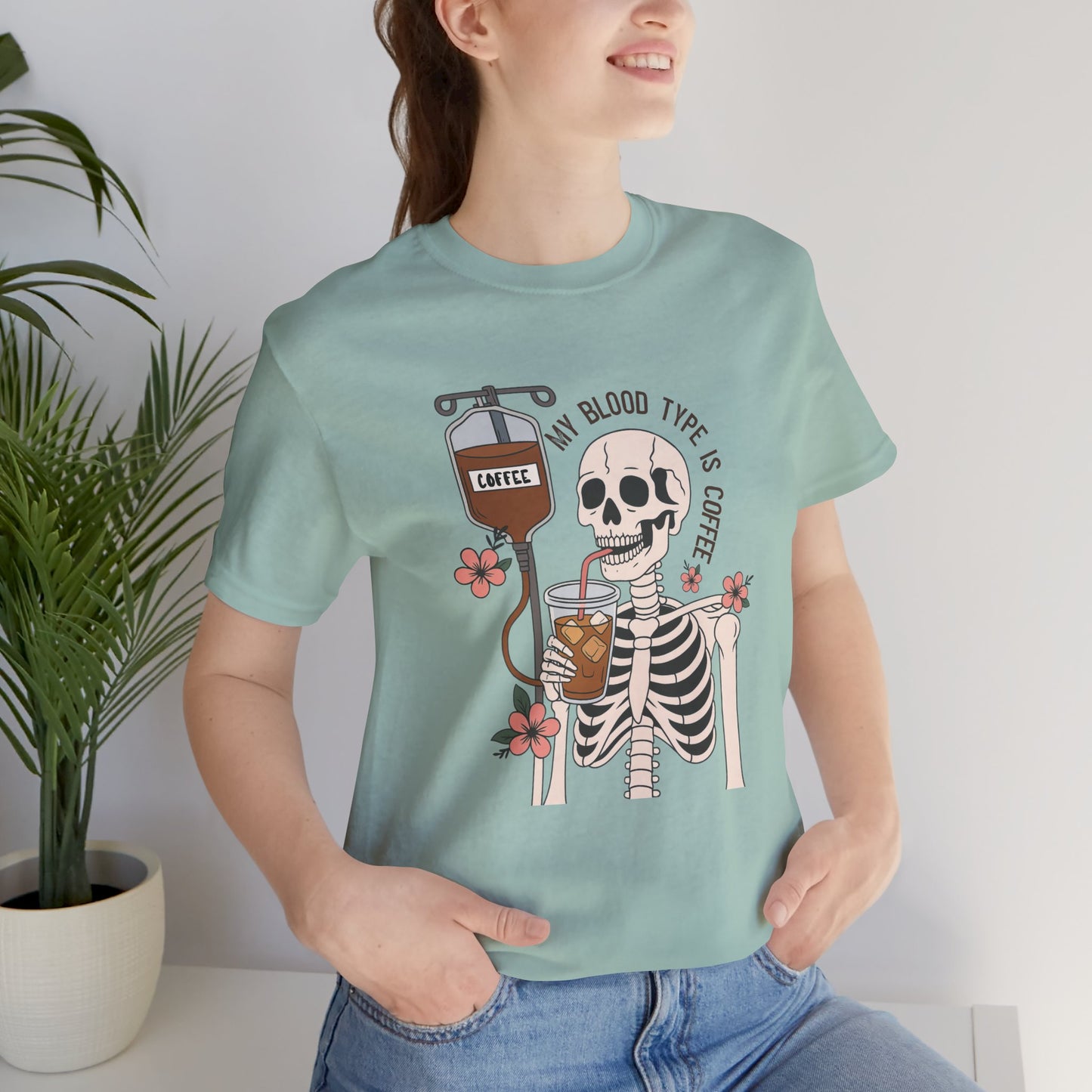 Coffee Lover's Skeleton Tee - Unisex Short Sleeve Shirt, Ideal Gift for Coffee Addicts, Fun Halloween Apparel, Quirky Coffee Shirt