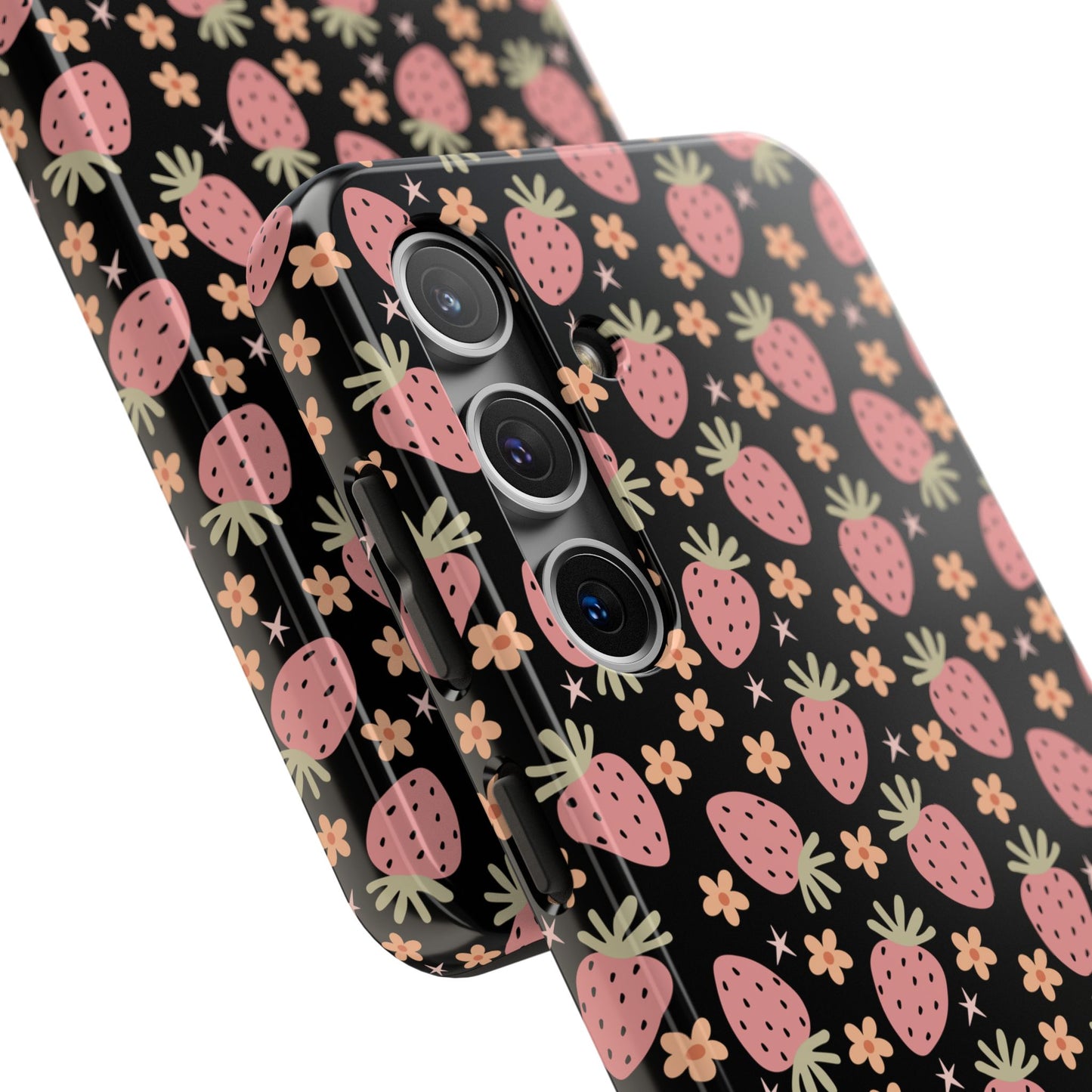Cute Strawberry Pattern Tough Phone Cases, Floral Phone Cover, Protective Case, Gift for Her, Summer Vibes, Cute Accessories