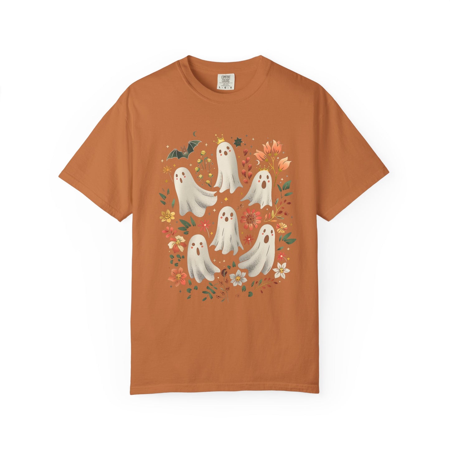 Whimsical Ghost T-Shirt | Halloween Apparel, Unisex Tee, Cute Ghost Design, Floral Graphic Tee, Casual Wear, Spooky Season