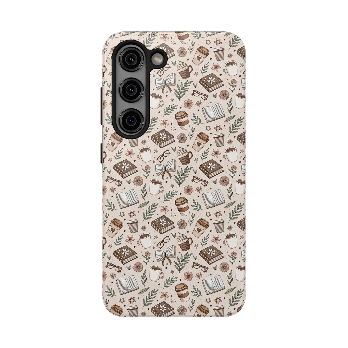 Cozy Books & Brews Tough Phone Cases - Literary Gift, Cute Coffee Pattern, Book Lover Accessory, Unique Phone Cover, Gift for Readers