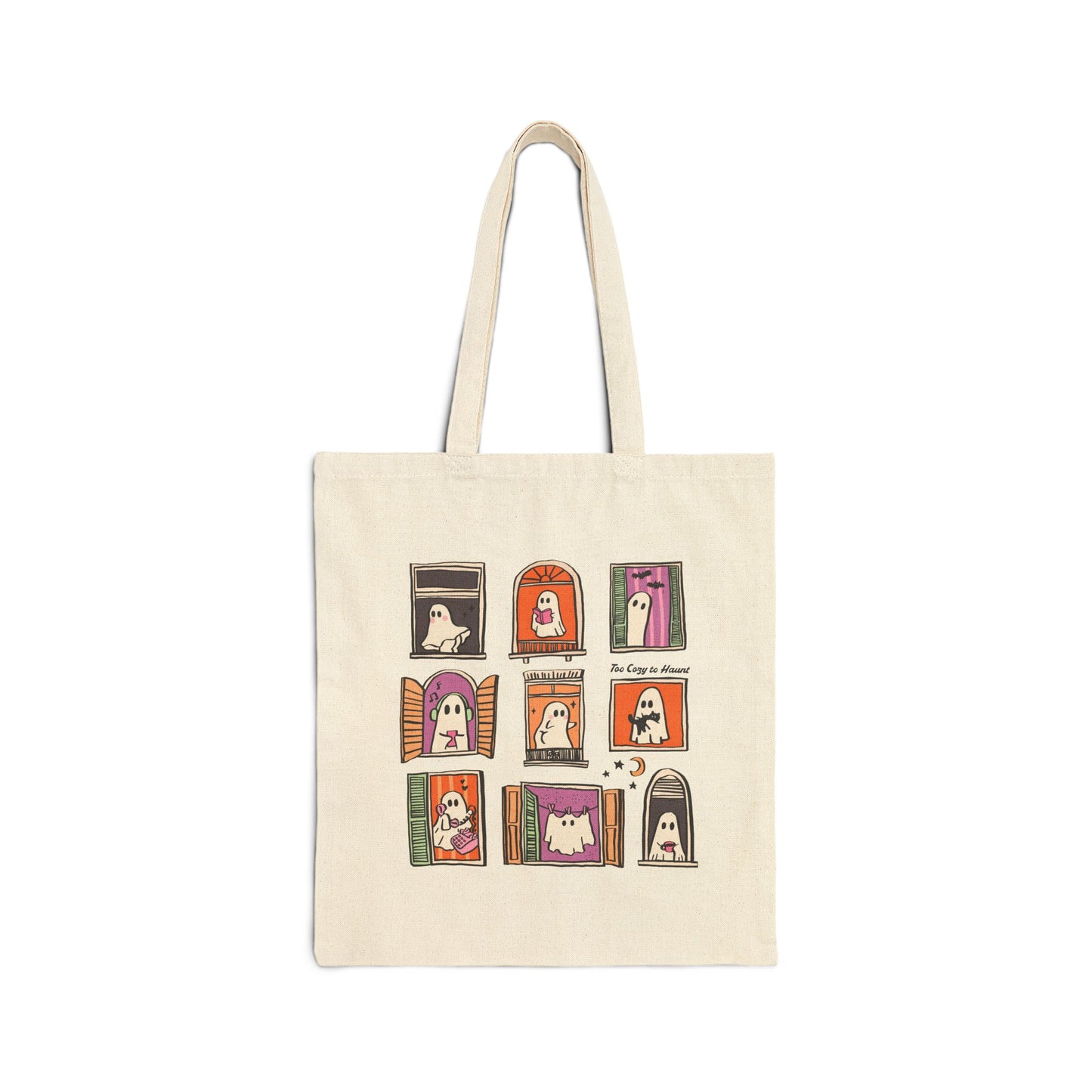 Whimsical Ghosts Cotton Canvas Tote Bag, Eco-Friendly Shopping Bag, Halloween Gift, Reusable Grocery Tote, Art Print Tote