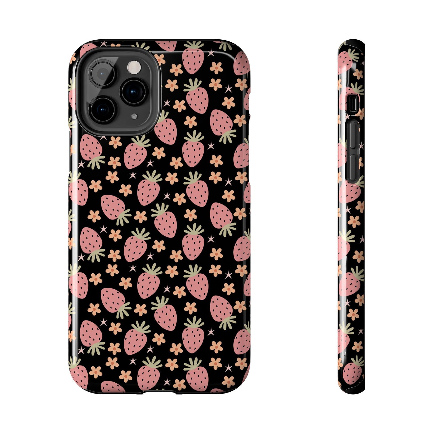 Cute Strawberry Pattern Tough Phone Cases, Floral Phone Cover, Protective Case, Gift for Her, Summer Vibes, Cute Accessories