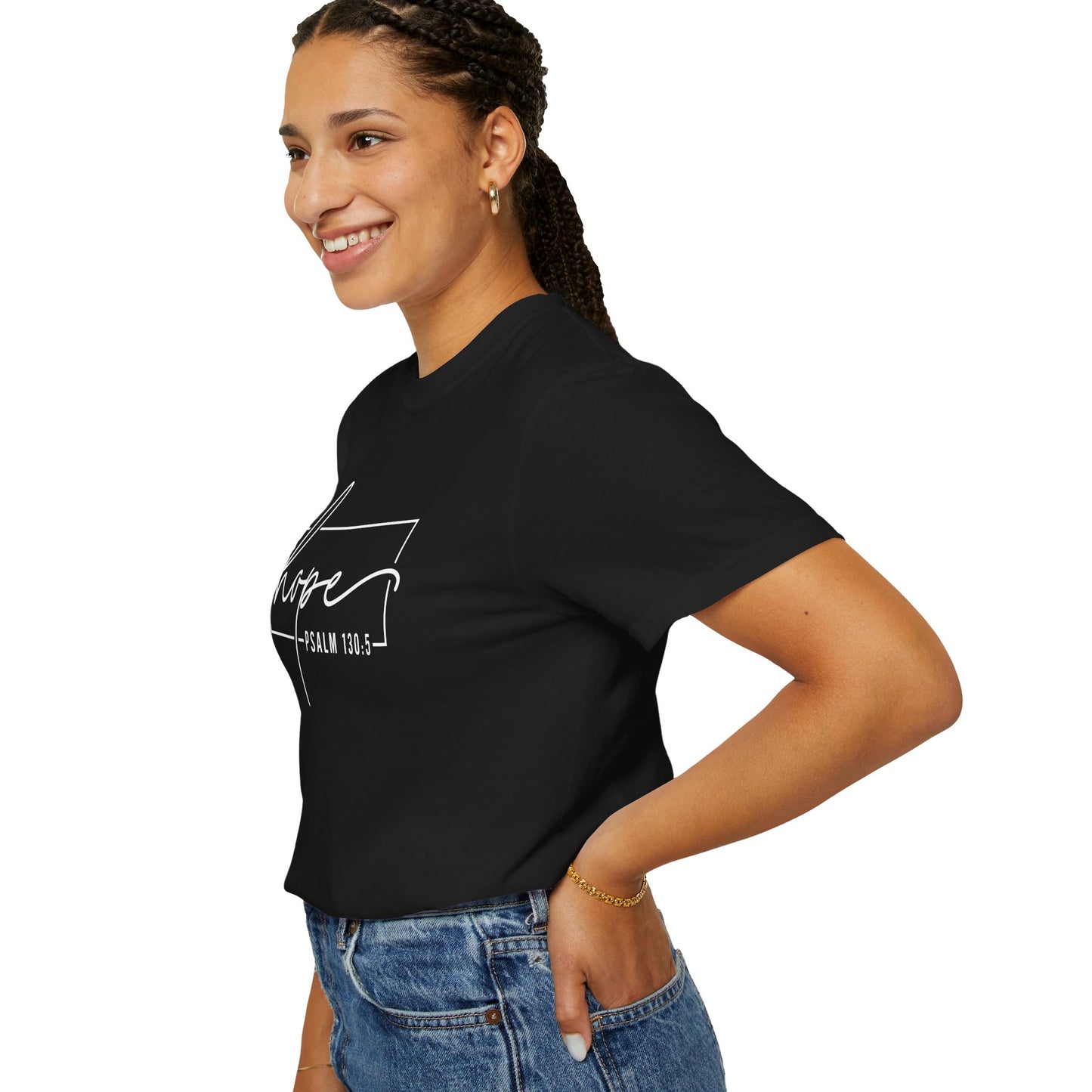 Hope T-Shirt, Garment-Dyed Tee, Inspirational Apparel, Christian Gift, Faith-Based Fashion, Psalm 130:5 Quote Shirt