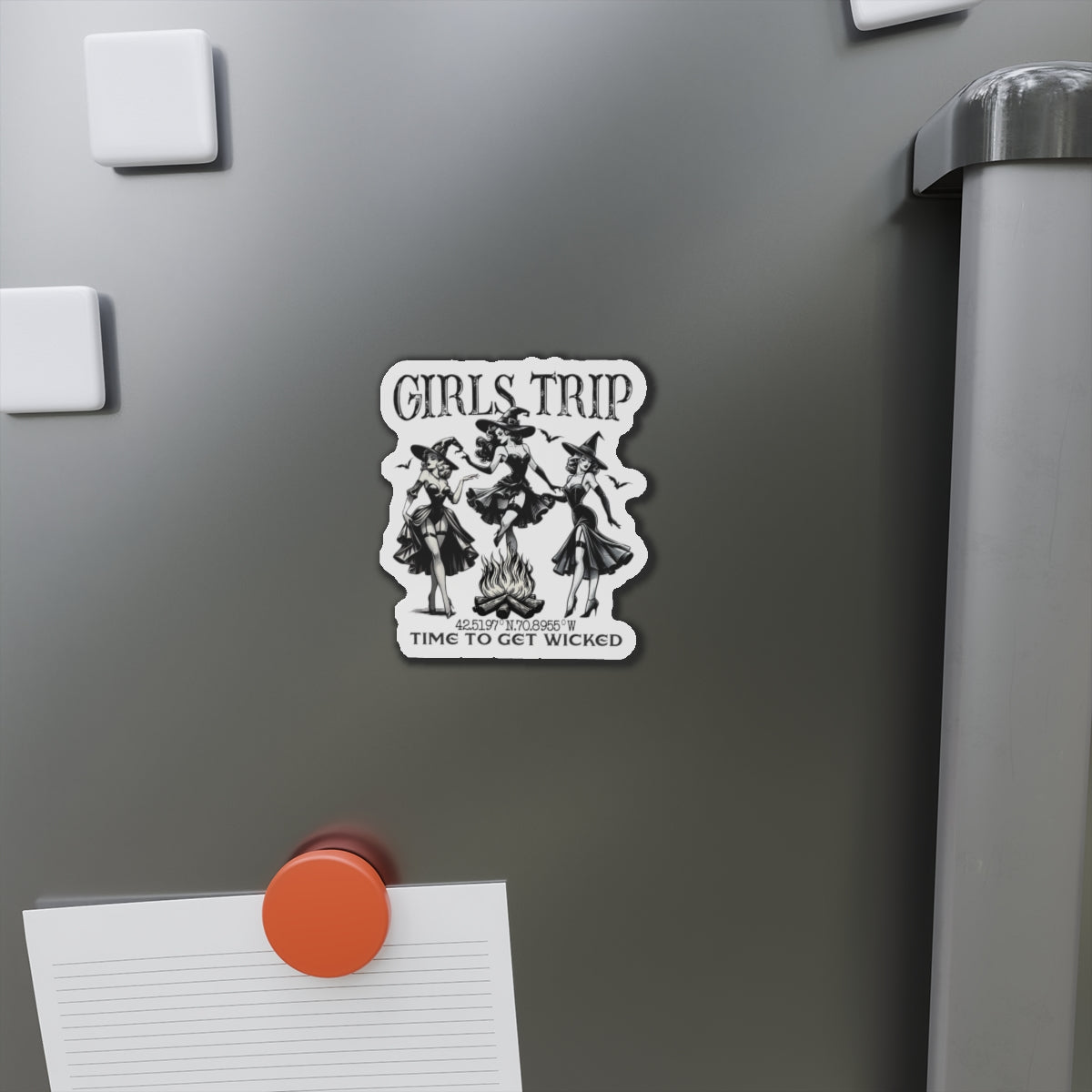 Girls Trip Die Cut Magnet - Salem Witches Halloween Decor, Kitchen Fridge Decor, Holiday Gift, Witchy Home Decor, Spooky Die-Cut Magnet