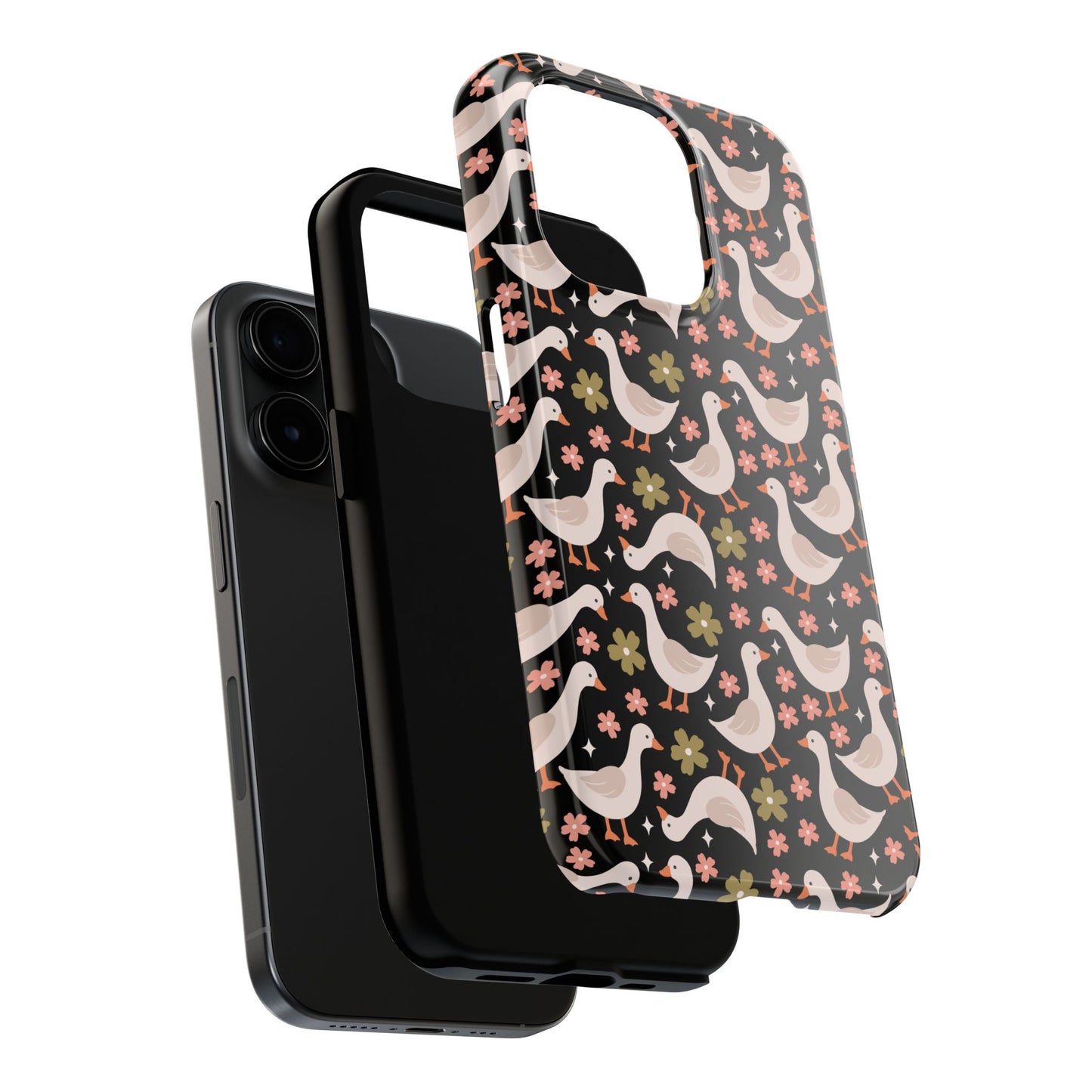 Cute Duck Pattern Phone Case, Stylish Tough Case, Gift for Duck Lovers, Floral Design, Unique Mobile Cover
