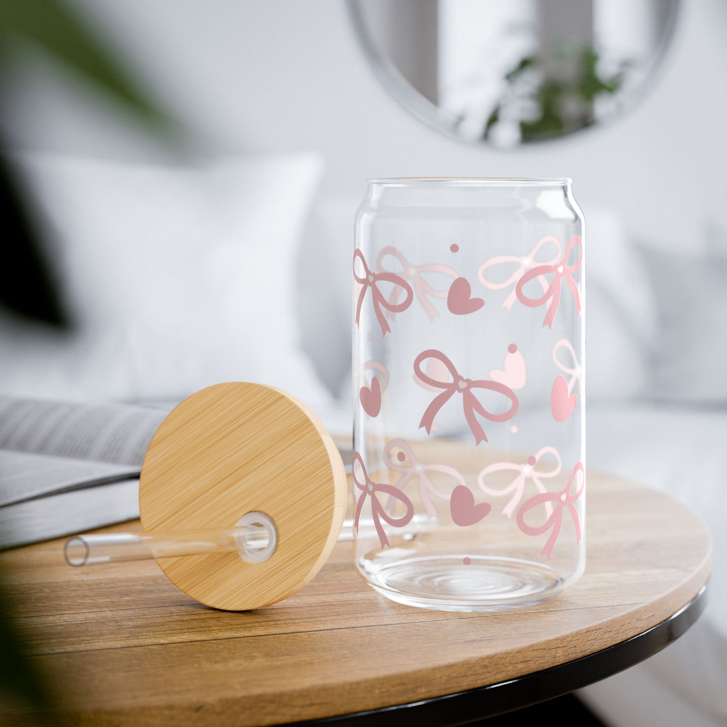 Charming Bow-Decorated Sipper Glass, 16oz – Perfect for Gifts, Parties, Weddings, Home Decor, Sweetheart Celebrations