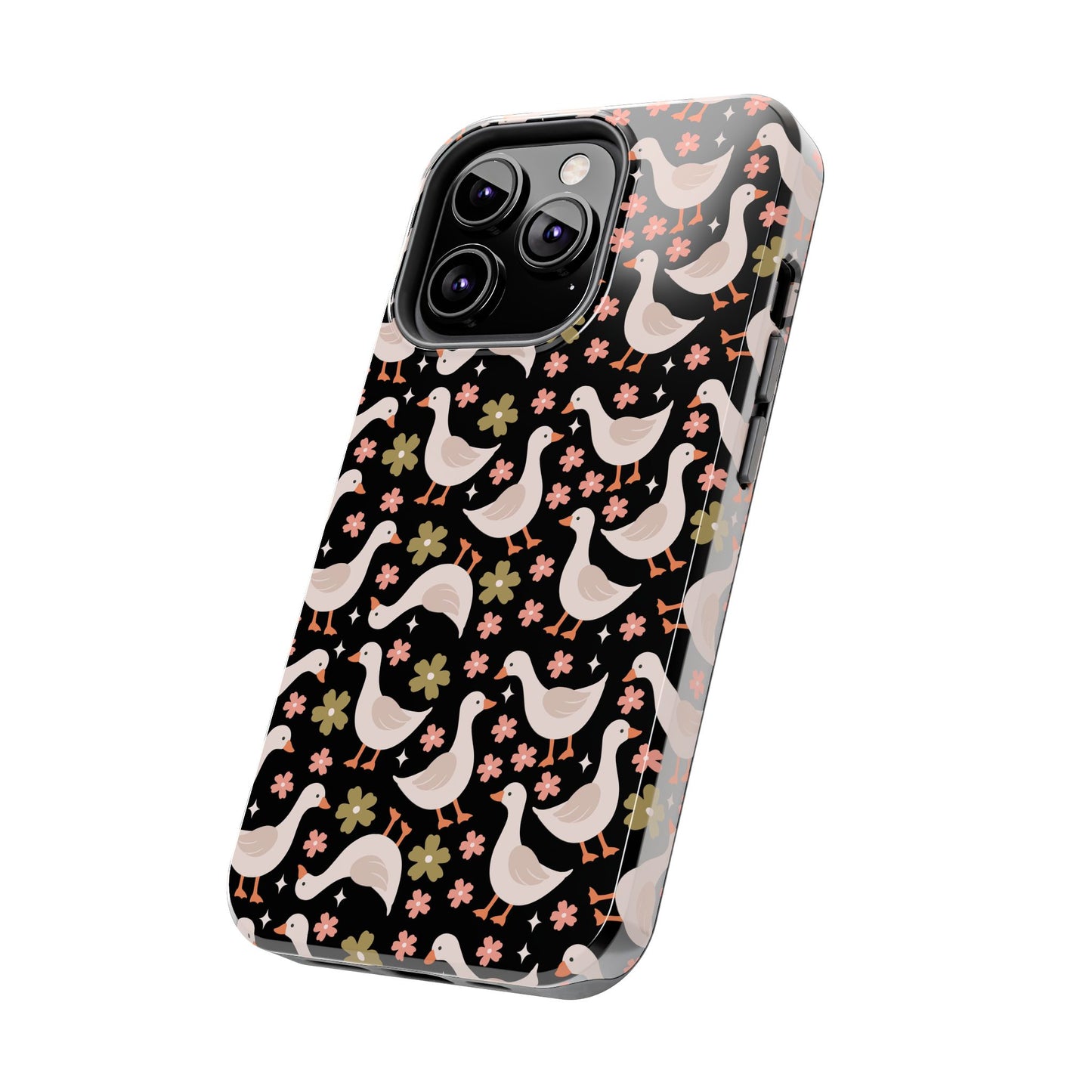 Cute Duck Pattern Phone Case, Stylish Tough Case, Gift for Duck Lovers, Floral Design, Unique Mobile Cover