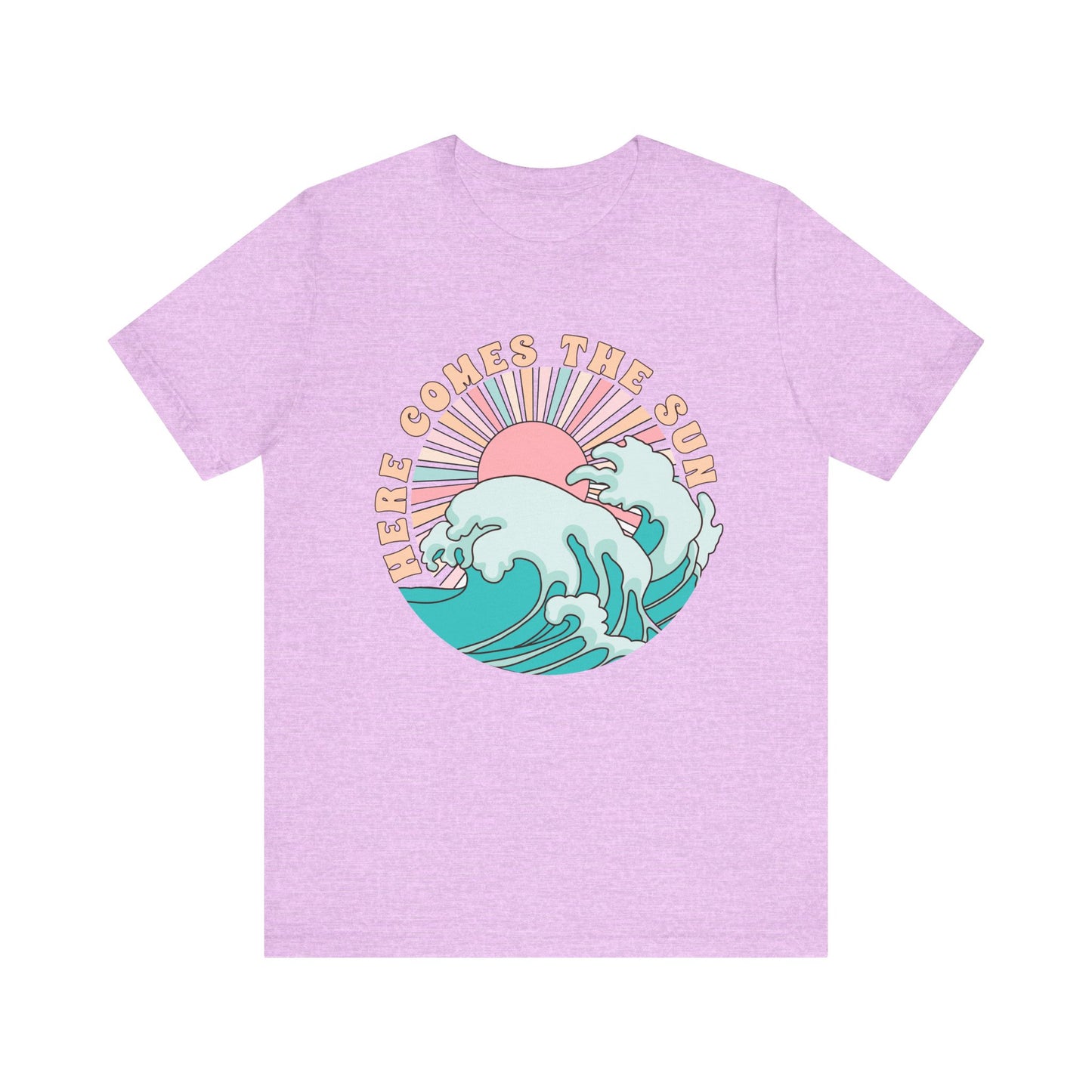 Unisex Beach Vibes Tee | Here Comes the Sun, Summer Shirt, Wave Art Tee, Gift for Ocean Lovers, Relaxed Summer Style