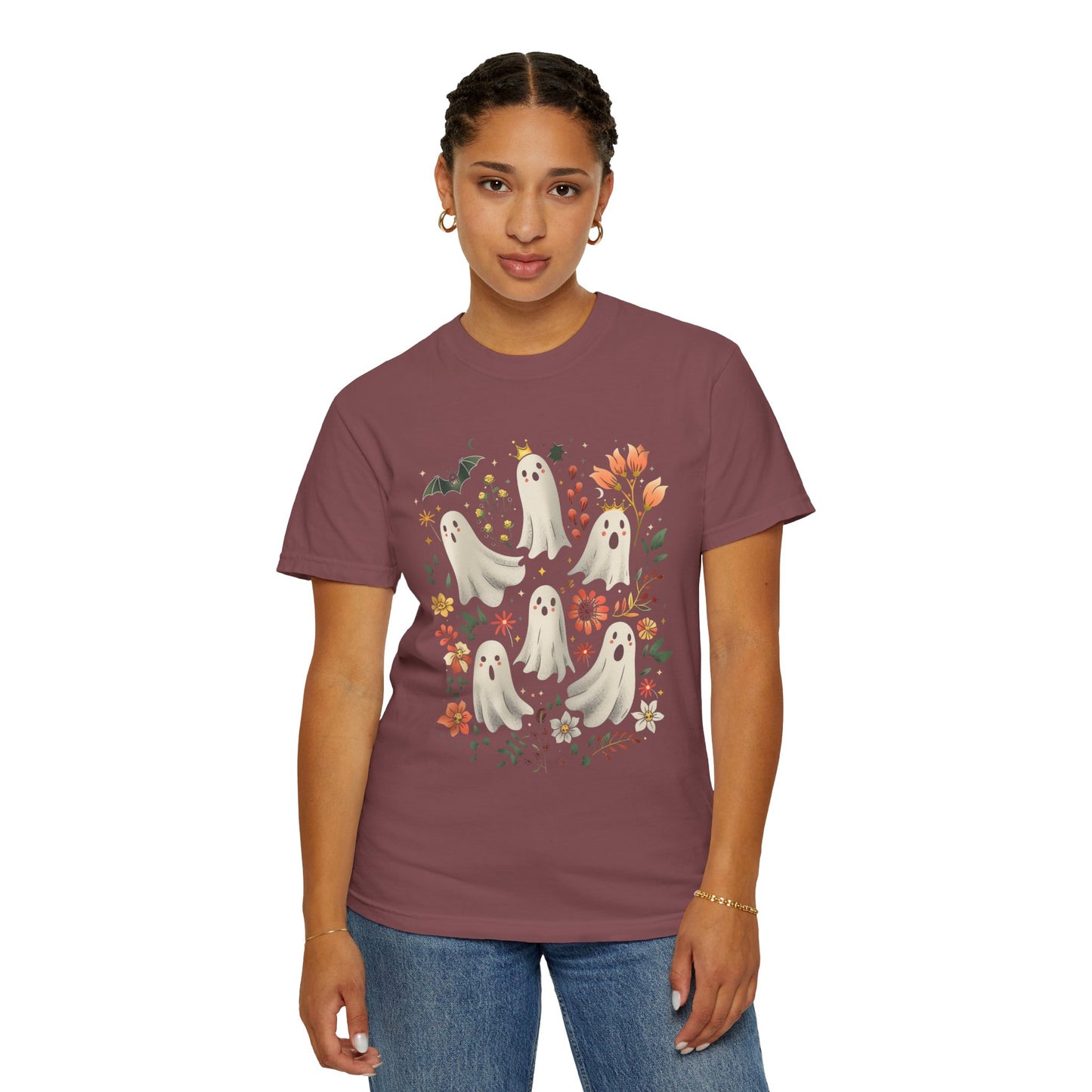 Whimsical Ghost T-Shirt | Halloween Apparel, Unisex Tee, Cute Ghost Design, Floral Graphic Tee, Casual Wear, Spooky Season