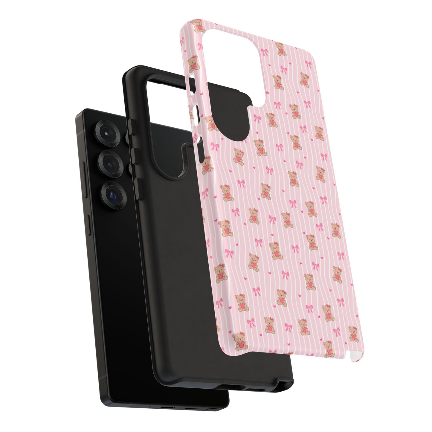 Cute Teddy Bear Pink Stripe Phone Case