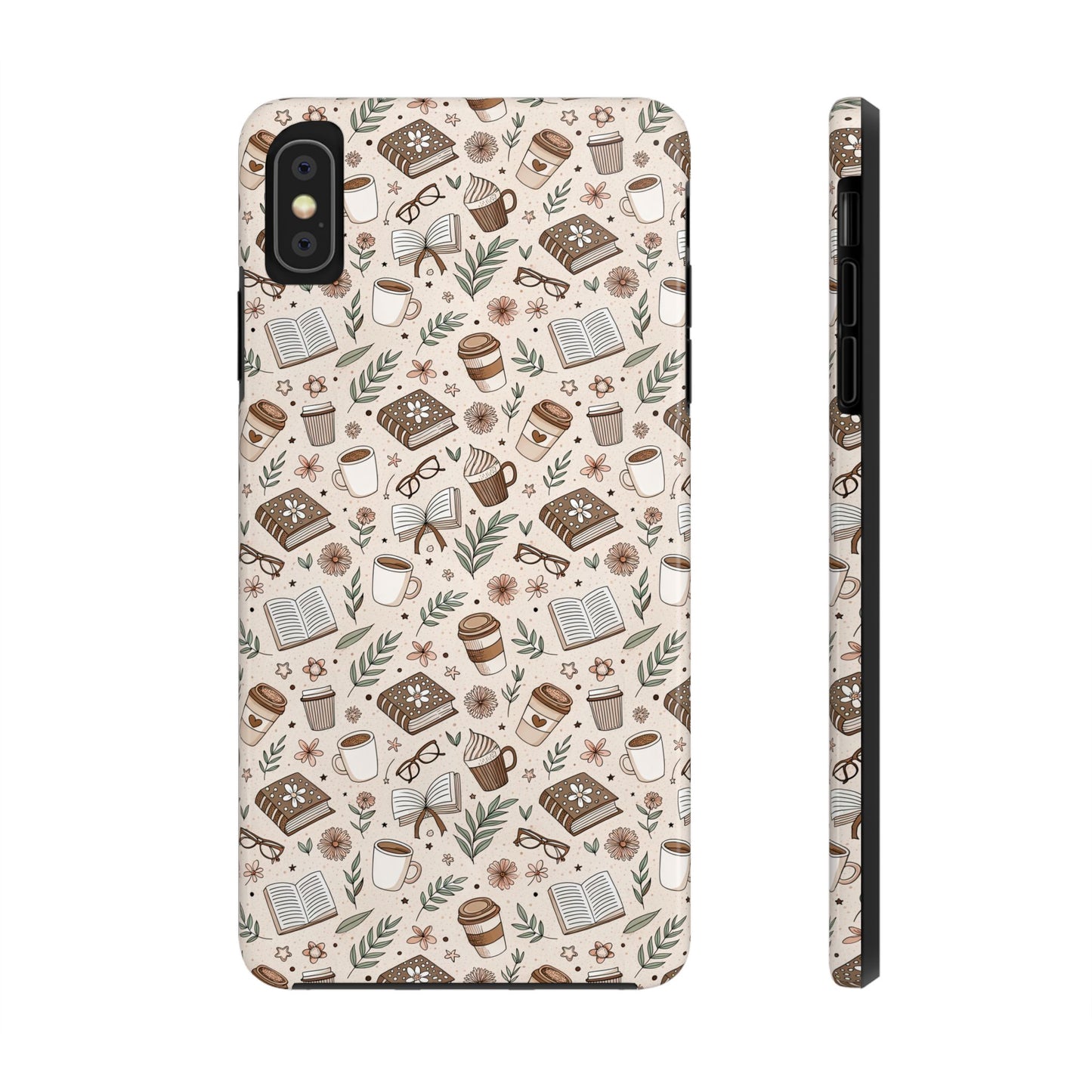 Cozy Books & Brews Tough Phone Cases - Literary Gift, Cute Coffee Pattern, Book Lover Accessory, Unique Phone Cover, Gift for Readers