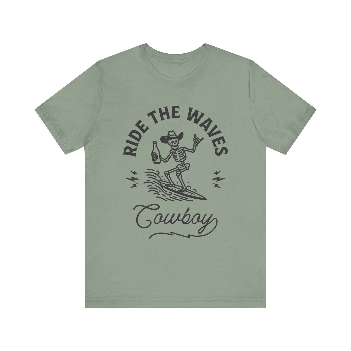 Surfing Skeleton Tee - Ride the Waves Cowboy Shirt, Beachwear, Summer Vibes, Gift for Surfers, Casual T-Shirt