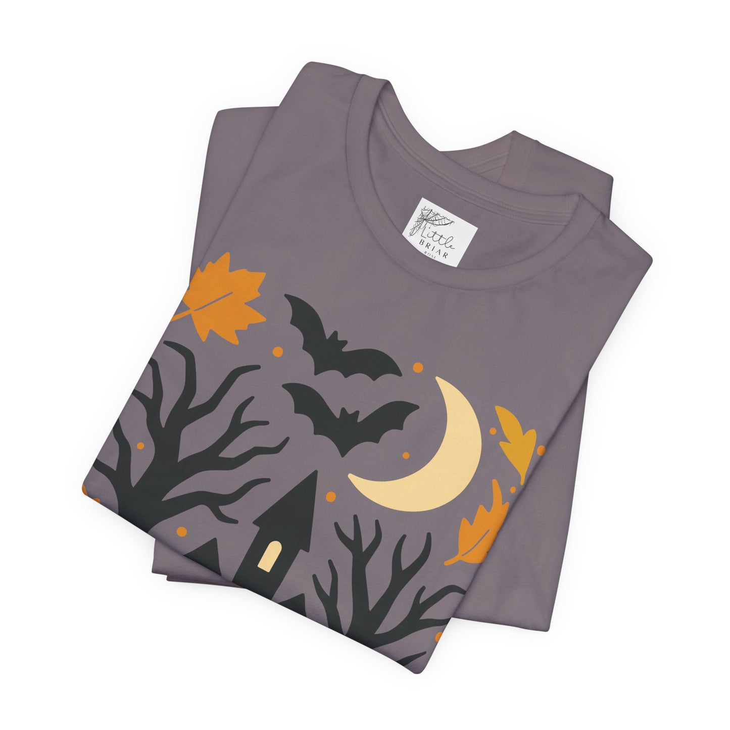 Halloween Haunted House Tee, Spooky Shirt, Fall Apparel, Unisex Halloween Top, Pumpkin & Bat Graphic Tee