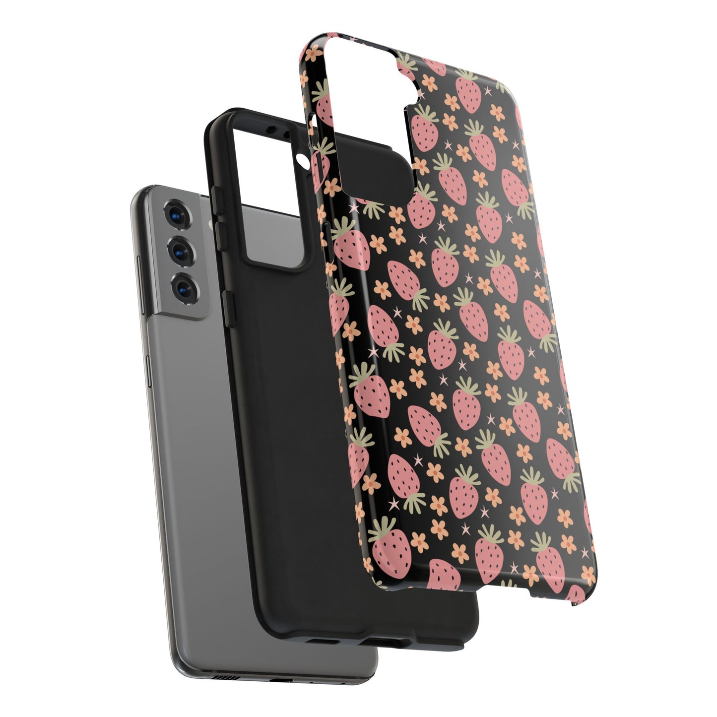 Cute Strawberry Pattern Tough Phone Cases, Floral Phone Cover, Protective Case, Gift for Her, Summer Vibes, Cute Accessories