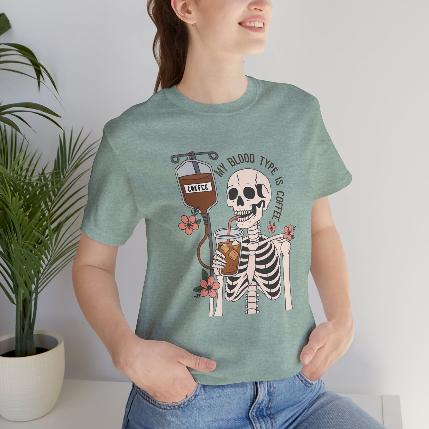 Coffee Lover's Skeleton Tee - Unisex Short Sleeve Shirt, Ideal Gift for Coffee Addicts, Fun Halloween Apparel, Quirky Coffee Shirt