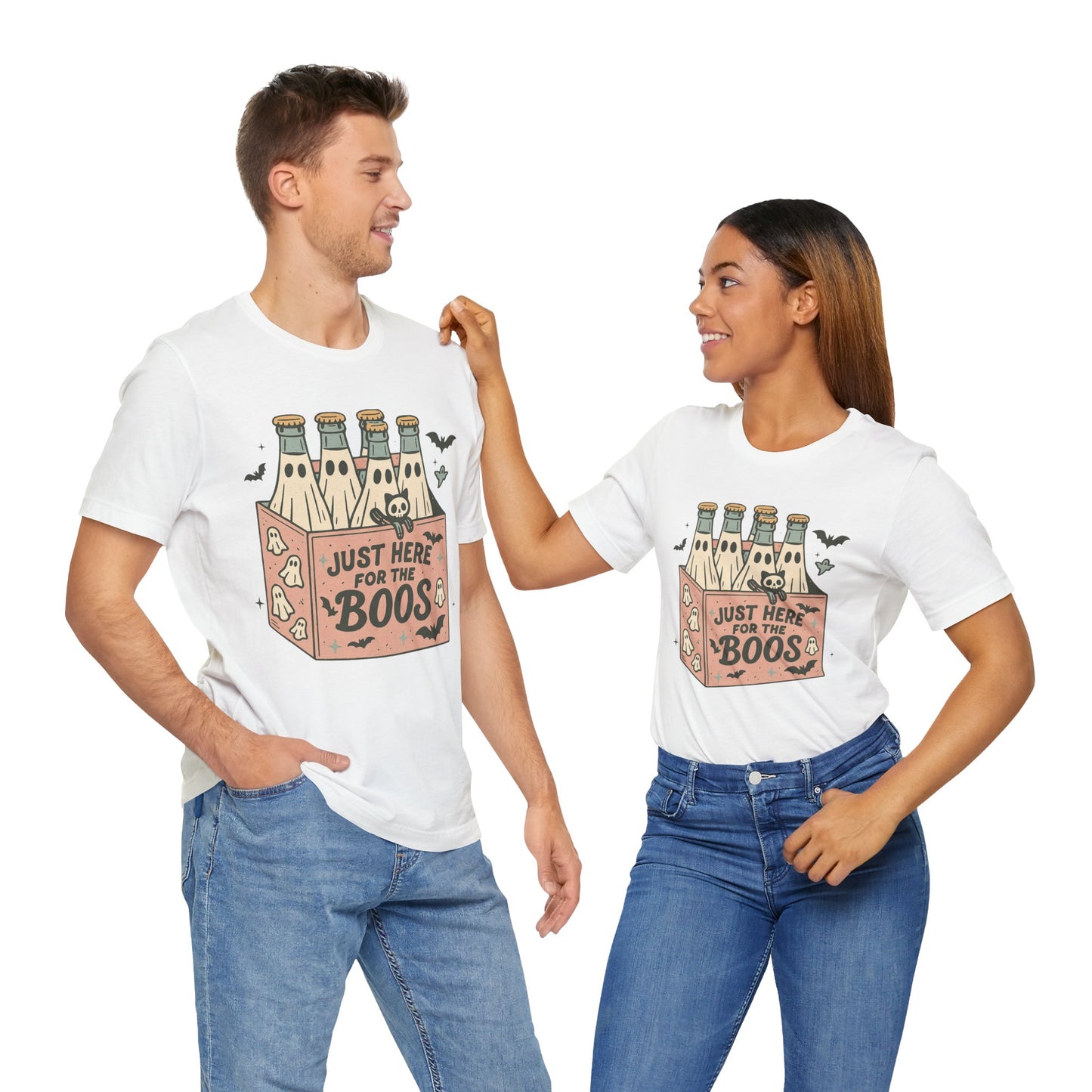 Halloween Vibes Unisex Tee - Just Here for the Boos, Fun Halloween Shirt, Party Wear, Gag Gift, Ghostly Spirit Classy Wear