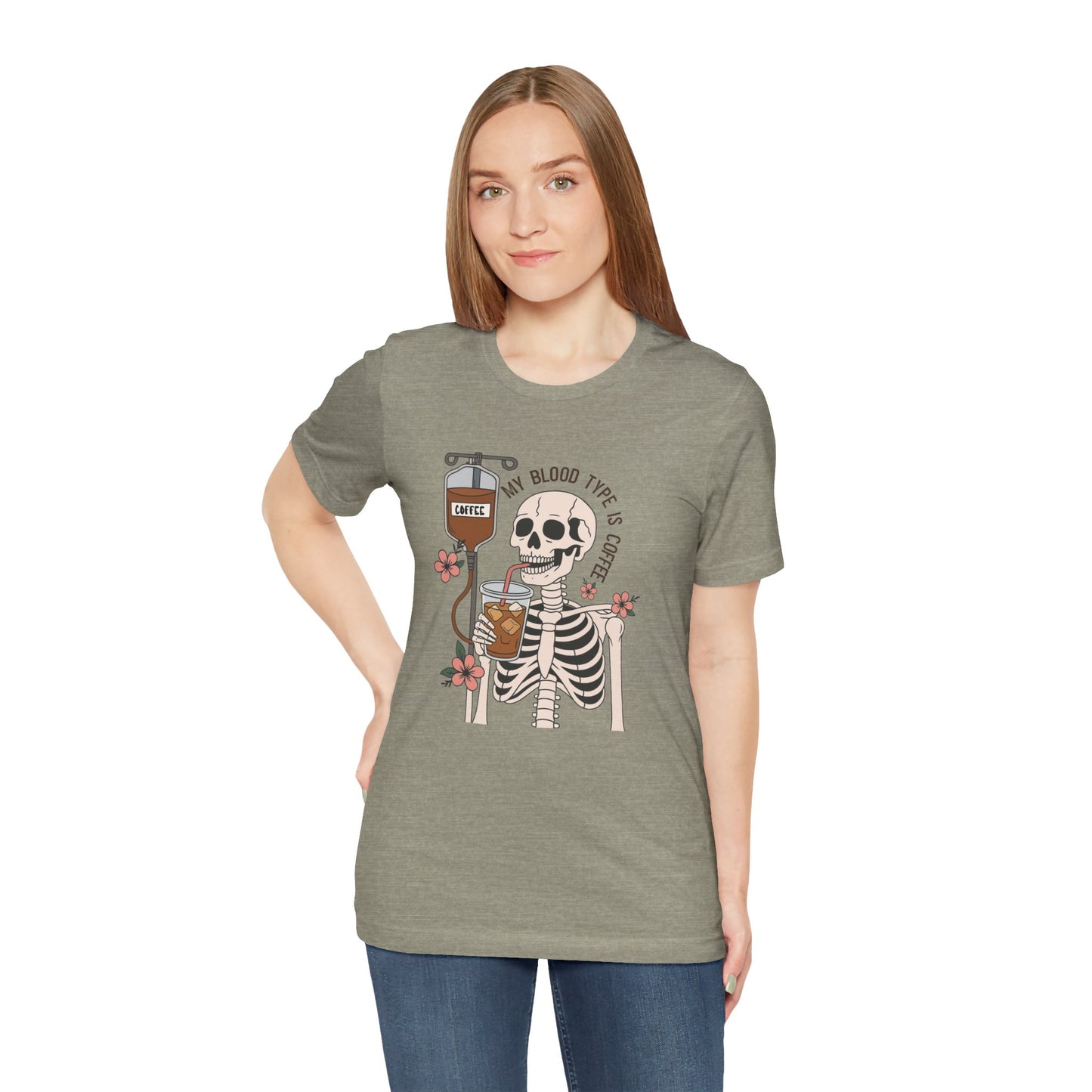 Coffee Lover's Skeleton Tee - Unisex Short Sleeve Shirt, Ideal Gift for Coffee Addicts, Fun Halloween Apparel, Quirky Coffee Shirt