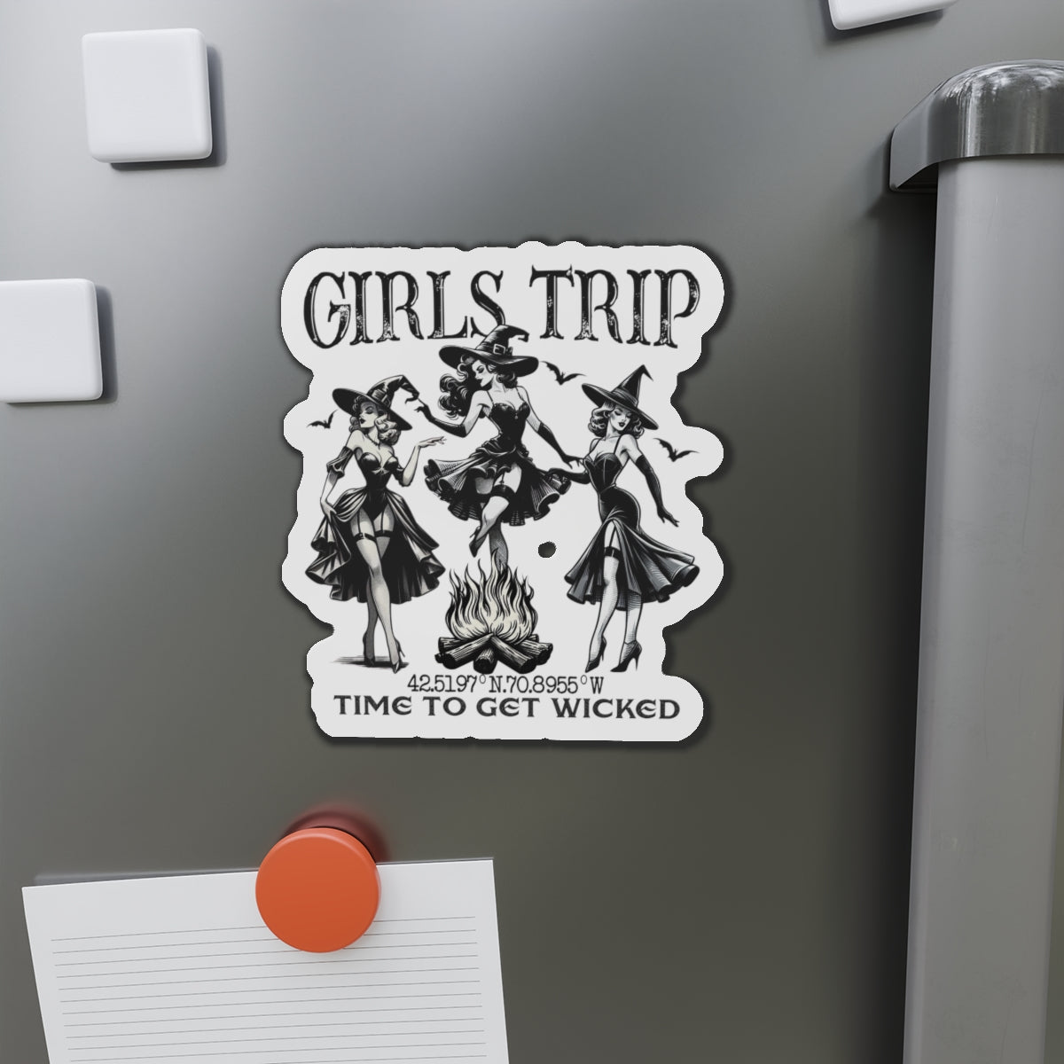 Girls Trip Die Cut Magnet - Salem Witches Halloween Decor, Kitchen Fridge Decor, Holiday Gift, Witchy Home Decor, Spooky Die-Cut Magnet