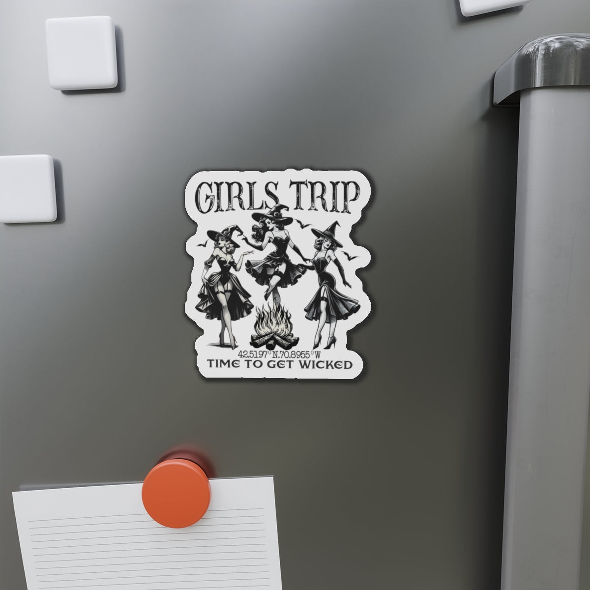 Girls Trip Die Cut Magnet - Salem Witches Halloween Decor, Kitchen Fridge Decor, Holiday Gift, Witchy Home Decor, Spooky Die-Cut Magnet