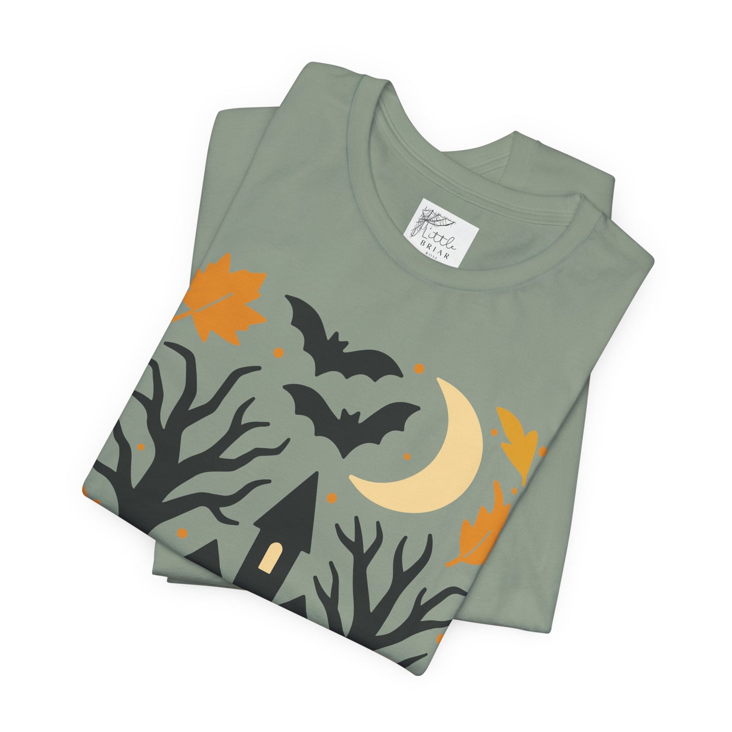Halloween Haunted House Tee, Spooky Shirt, Fall Apparel, Unisex Halloween Top, Pumpkin & Bat Graphic Tee