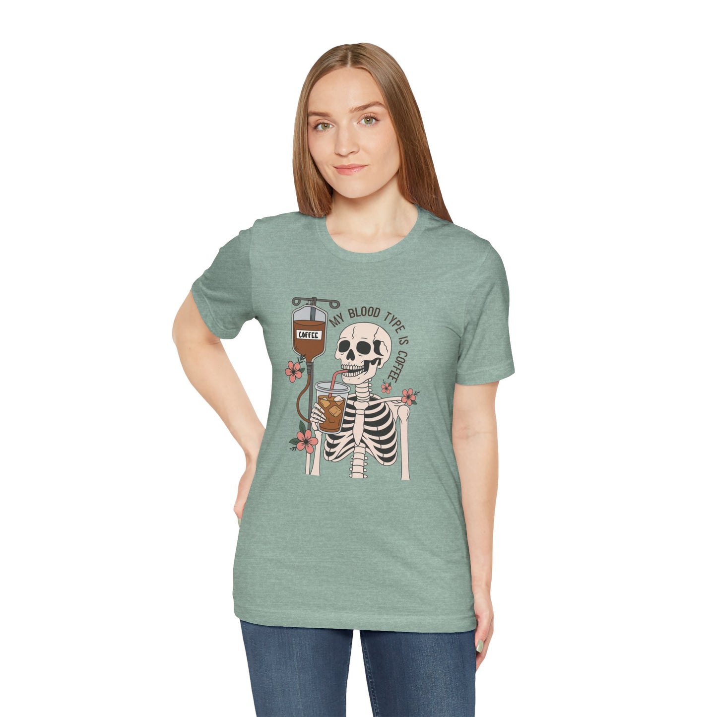 Coffee Lover's Skeleton Tee - Unisex Short Sleeve Shirt, Ideal Gift for Coffee Addicts, Fun Halloween Apparel, Quirky Coffee Shirt