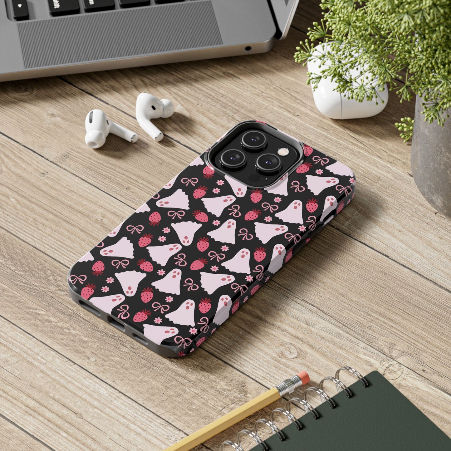 Cute Ghosts and Strawberries Phone Case | Tough Phone Cases, Halloween Accessories, Unique Gift Ideas, Spooky Aesthetic, Everyday Style