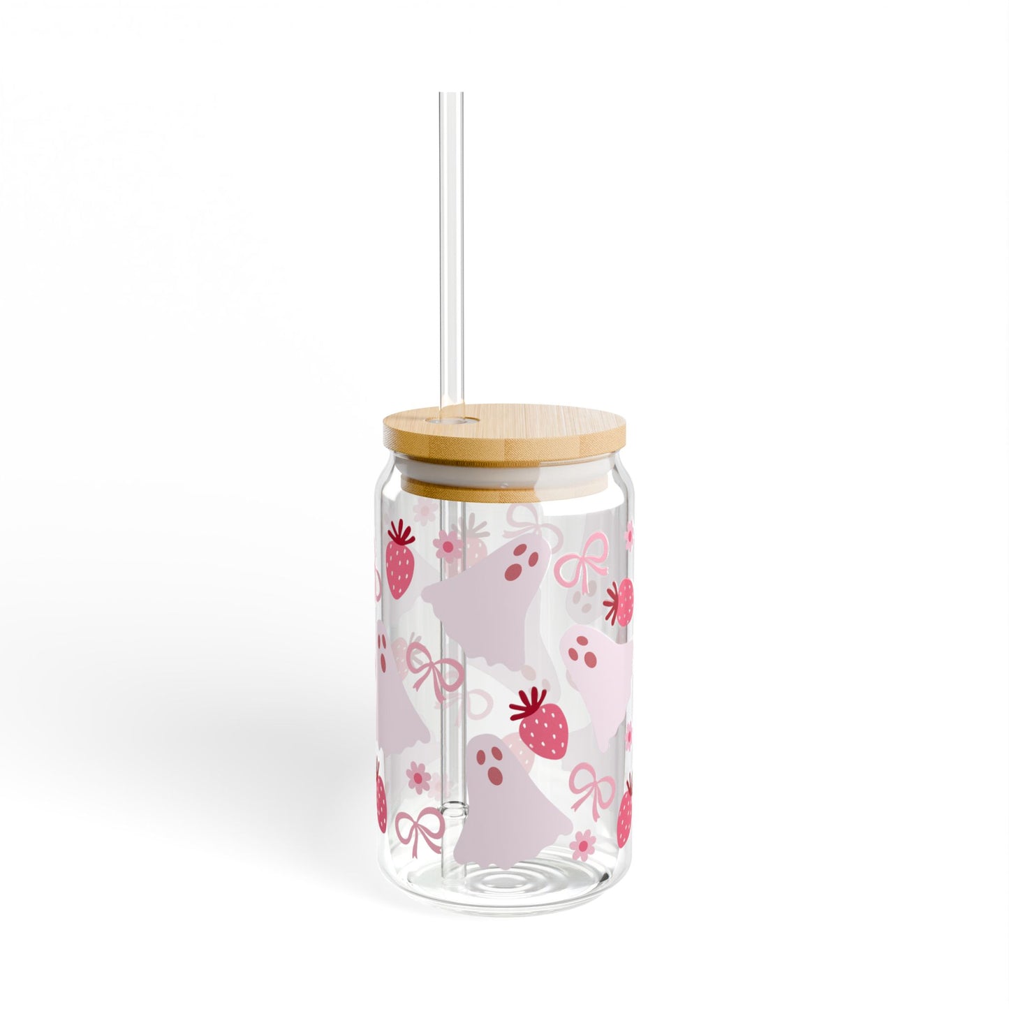 Strawberry Sipper Glass, 16oz Drinkware, Cute Party Favor, Eco-Friendly Gift, Summer Refreshment, Kitchen Decor
