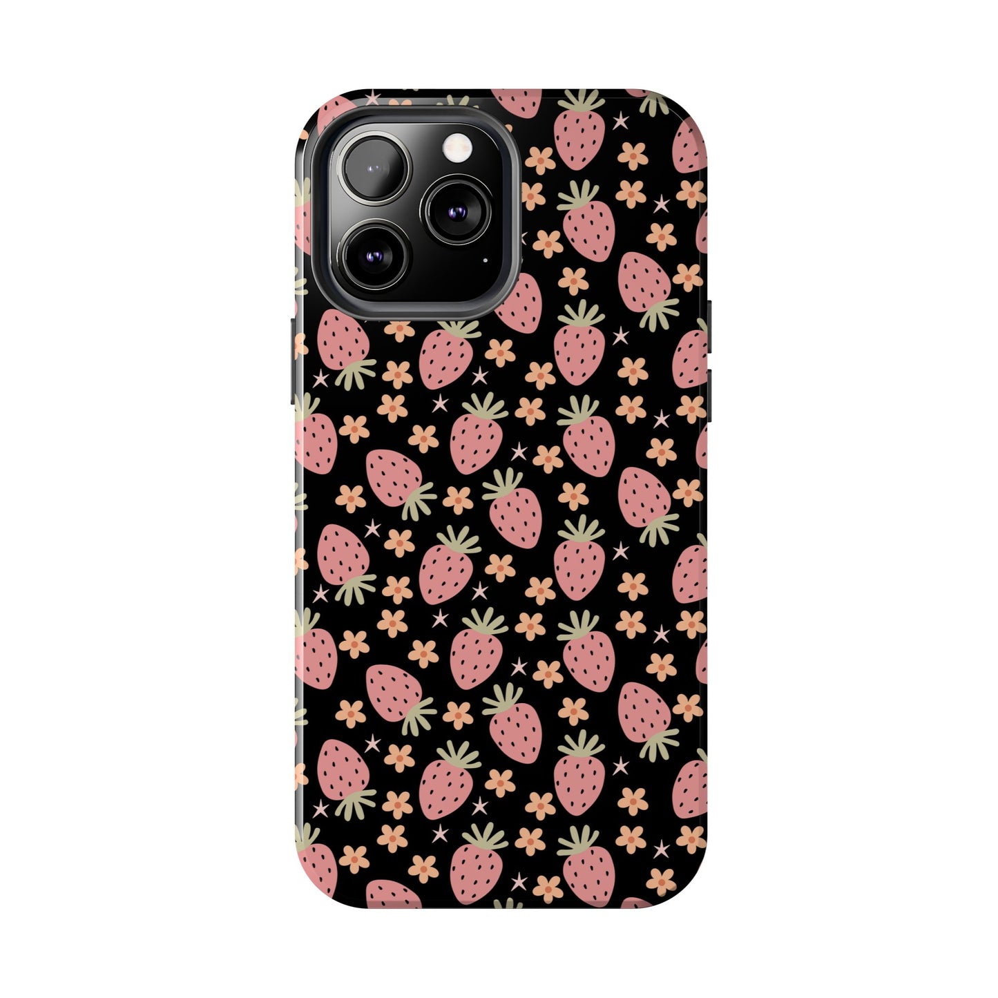 Cute Strawberry Pattern Tough Phone Cases, Floral Phone Cover, Protective Case, Gift for Her, Summer Vibes, Cute Accessories