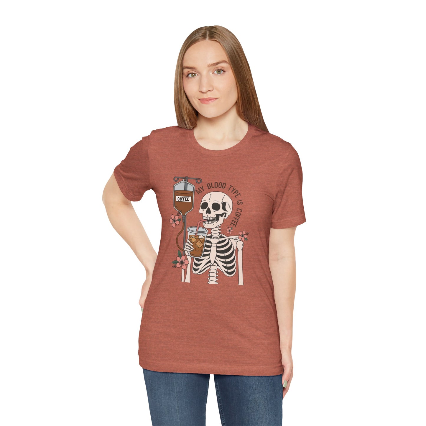 Coffee Lover's Skeleton Tee - Unisex Short Sleeve Shirt, Ideal Gift for Coffee Addicts, Fun Halloween Apparel, Quirky Coffee Shirt