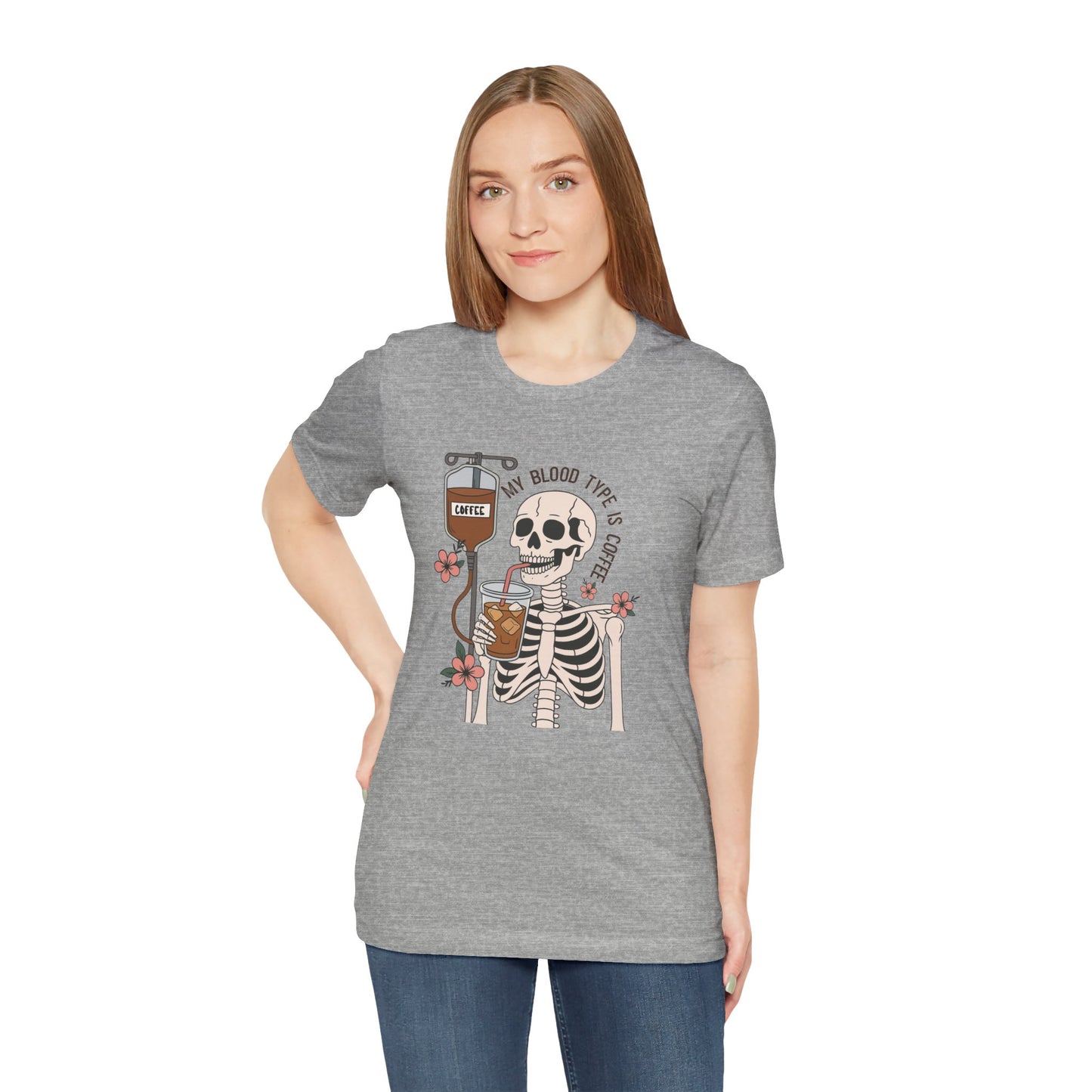 Coffee Lover's Skeleton Tee - Unisex Short Sleeve Shirt, Ideal Gift for Coffee Addicts, Fun Halloween Apparel, Quirky Coffee Shirt
