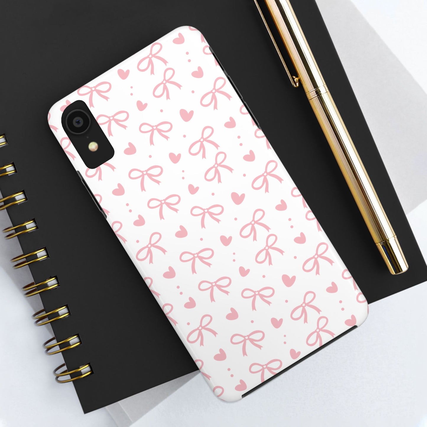 Love & Bows Tough Phone Cases for Girls, Cute Phone Cover, Valentine's Day Gift, Girly Accessories, Heart Pattern