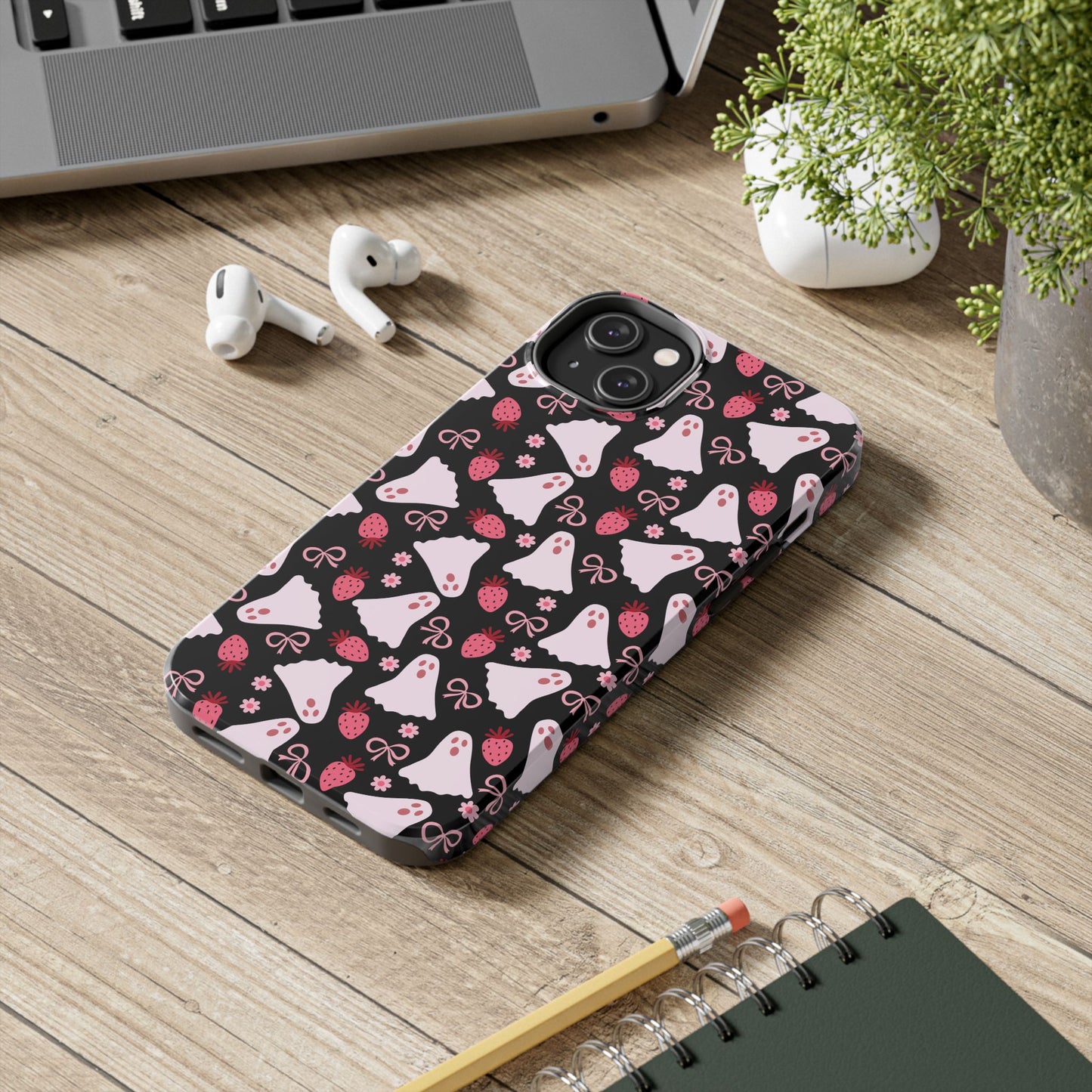 Cute Ghosts and Strawberries Phone Case | Tough Phone Cases, Halloween Accessories, Unique Gift Ideas, Spooky Aesthetic, Everyday Style
