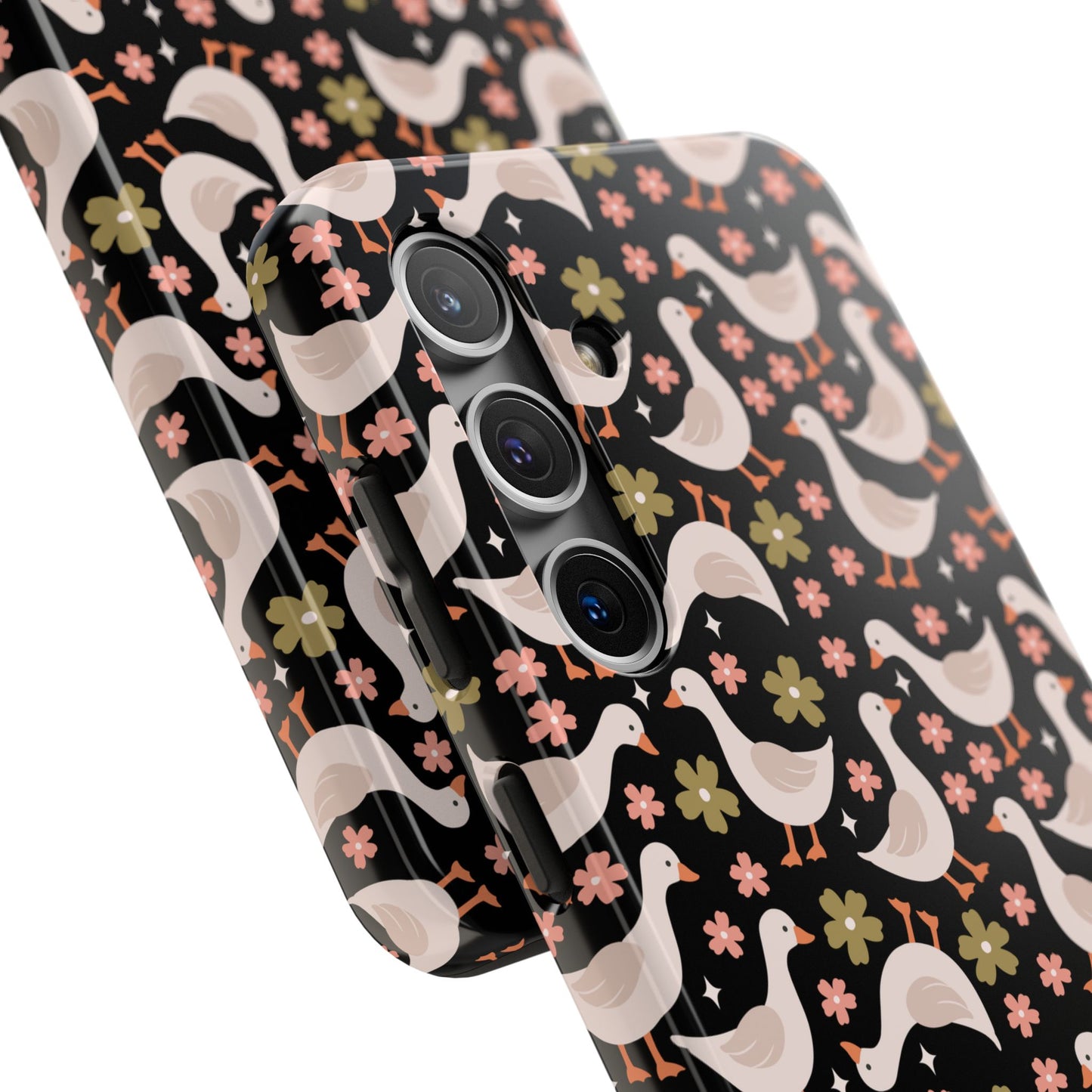 Cute Duck Pattern Phone Case, Stylish Tough Case, Gift for Duck Lovers, Floral Design, Unique Mobile Cover