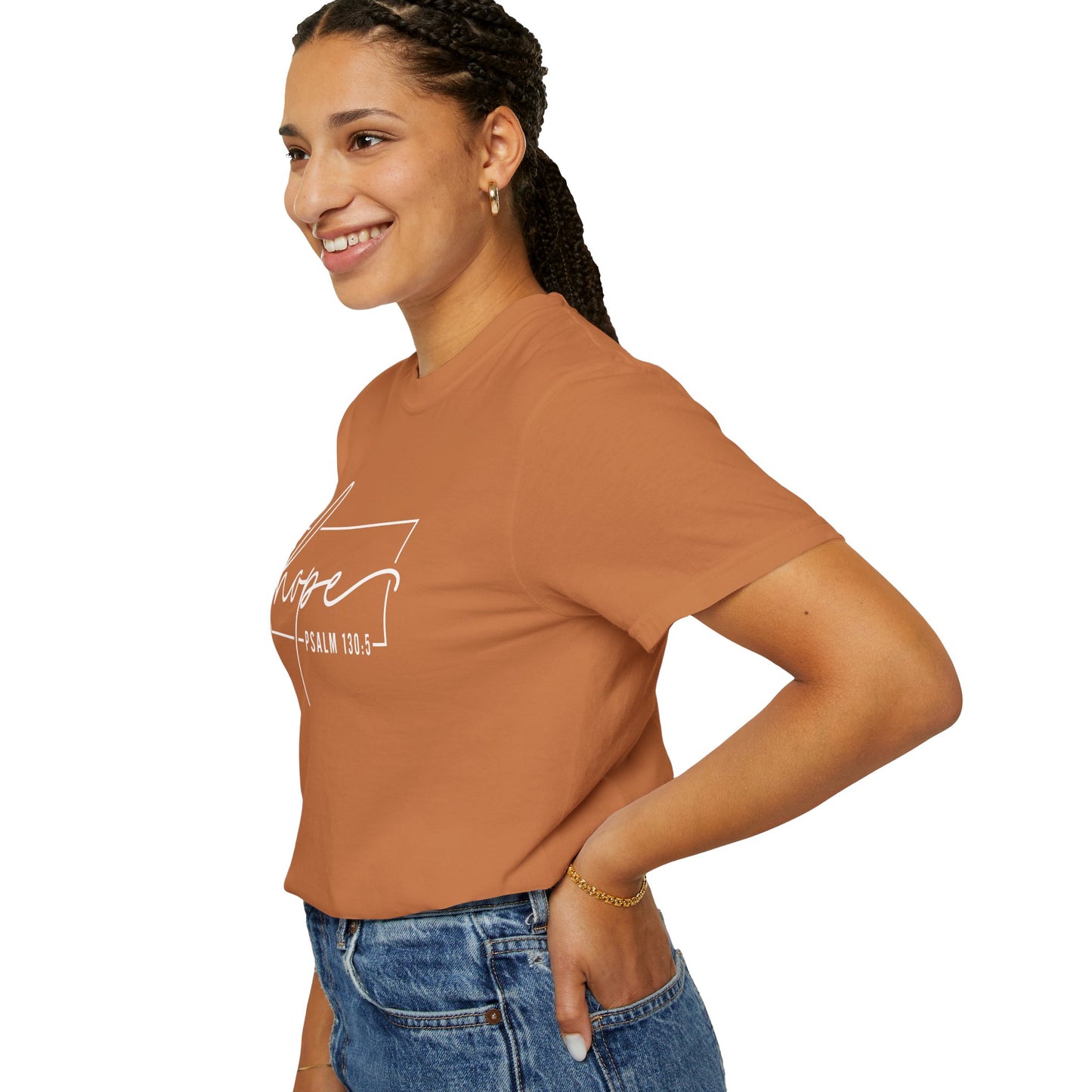 Hope T-Shirt, Garment-Dyed Tee, Inspirational Apparel, Christian Gift, Faith-Based Fashion, Psalm 130:5 Quote Shirt