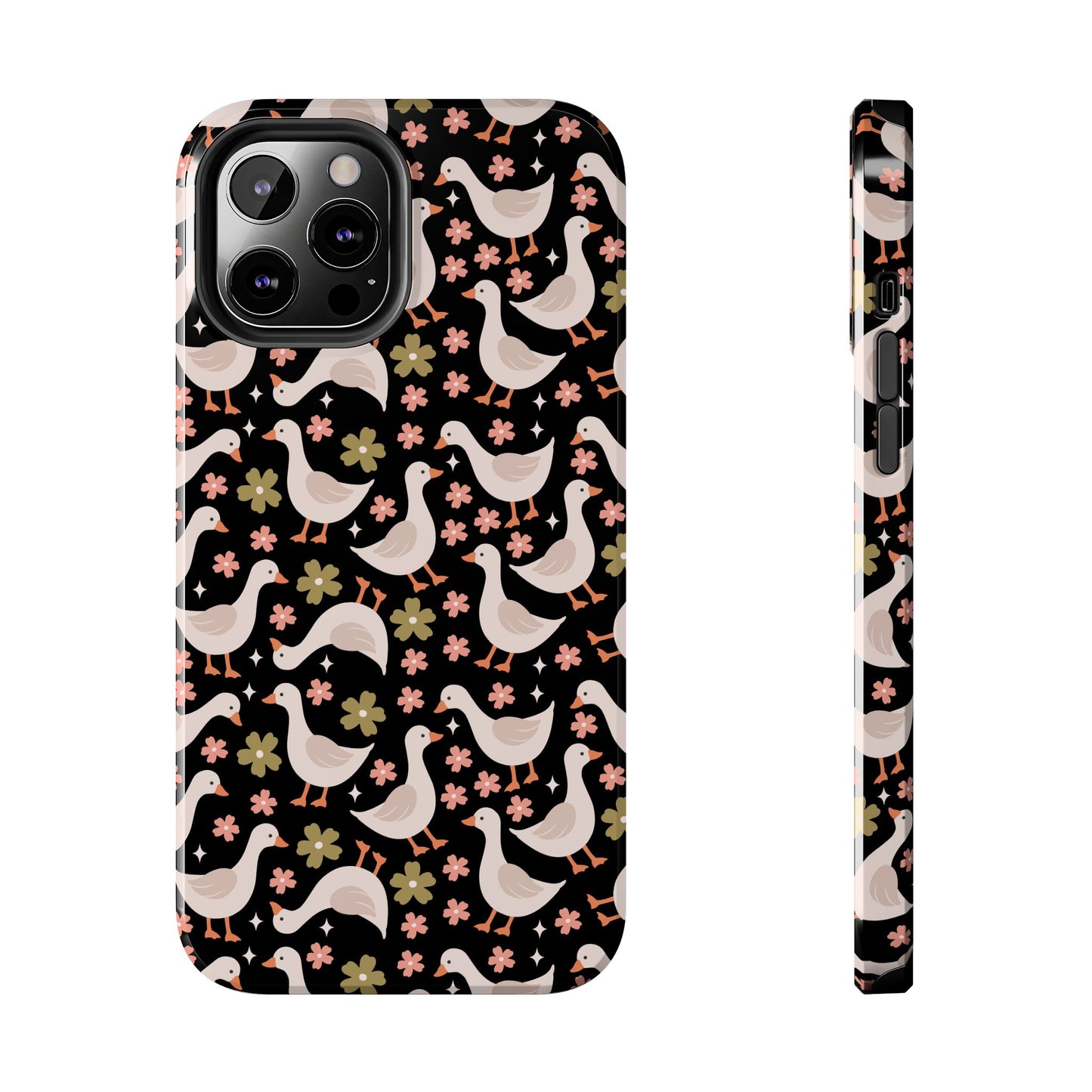 Cute Duck Pattern Phone Case, Stylish Tough Case, Gift for Duck Lovers, Floral Design, Unique Mobile Cover