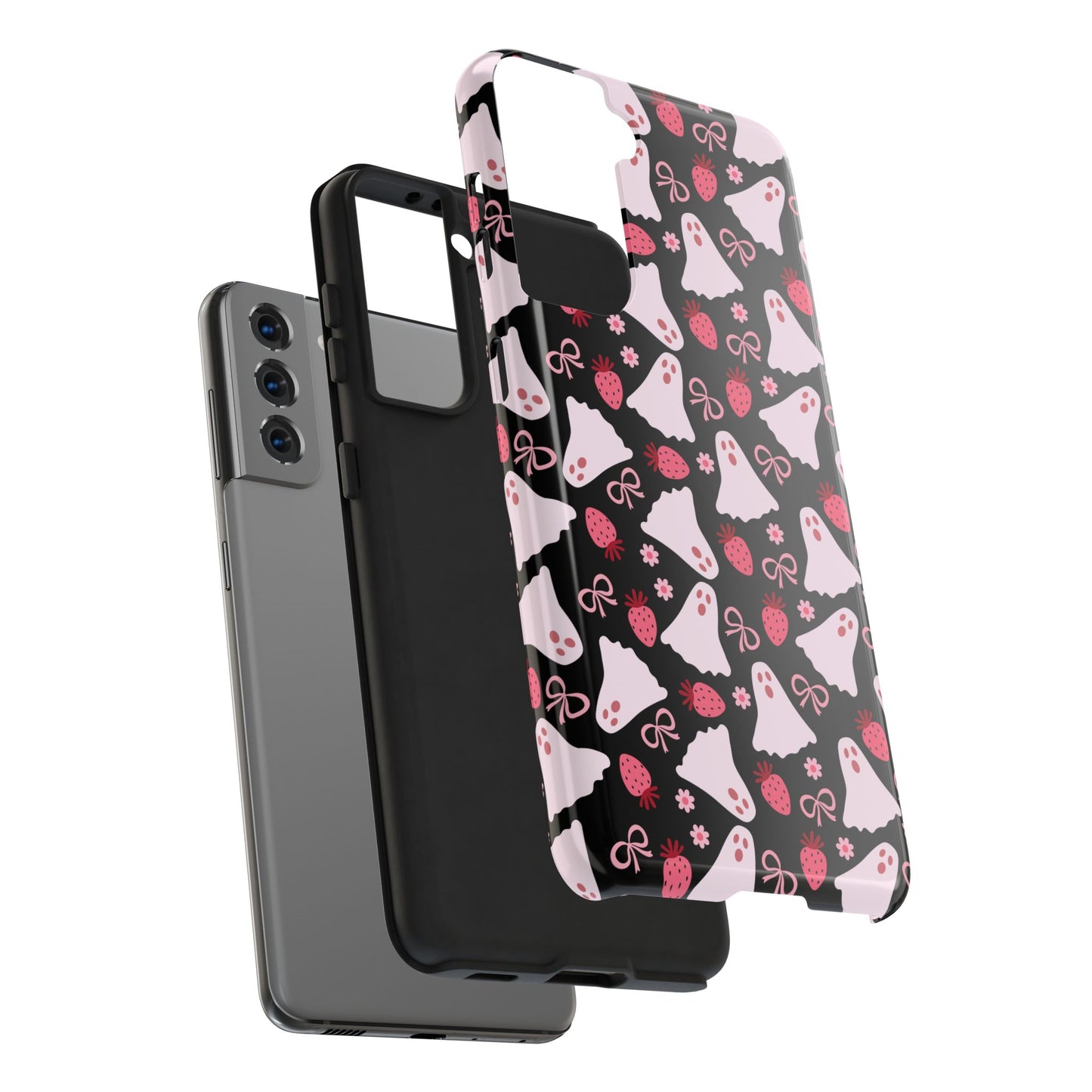 Cute Ghosts and Strawberries Phone Case | Tough Phone Cases, Halloween Accessories, Unique Gift Ideas, Spooky Aesthetic, Everyday Style