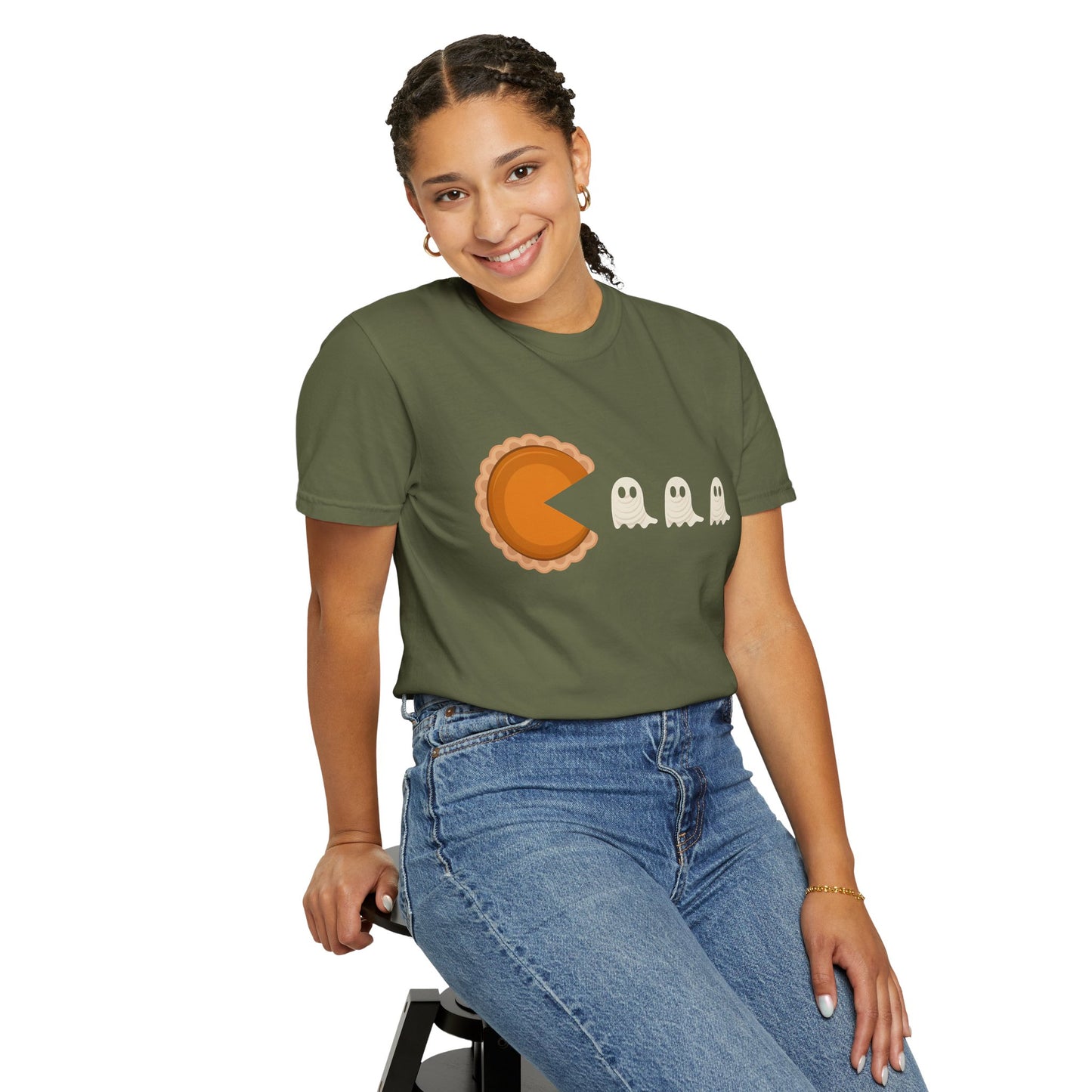Pac-Man Pumpkin Pie Ghosts Unisex T-Shirt, Halloween Tee, Gamer Shirt, Fun Graphic Top, Gift for Gamers, Casual Wear