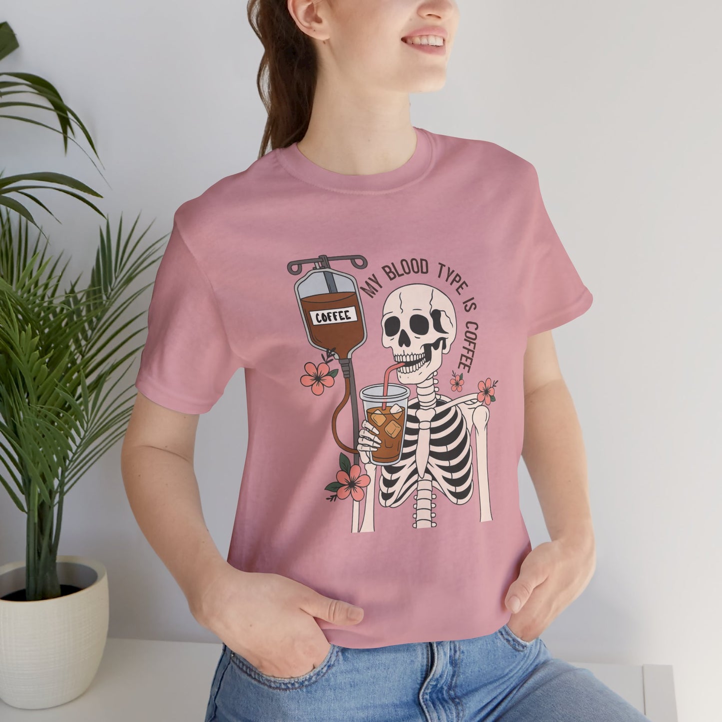 Coffee Lover's Skeleton Tee - Unisex Short Sleeve Shirt, Ideal Gift for Coffee Addicts, Fun Halloween Apparel, Quirky Coffee Shirt