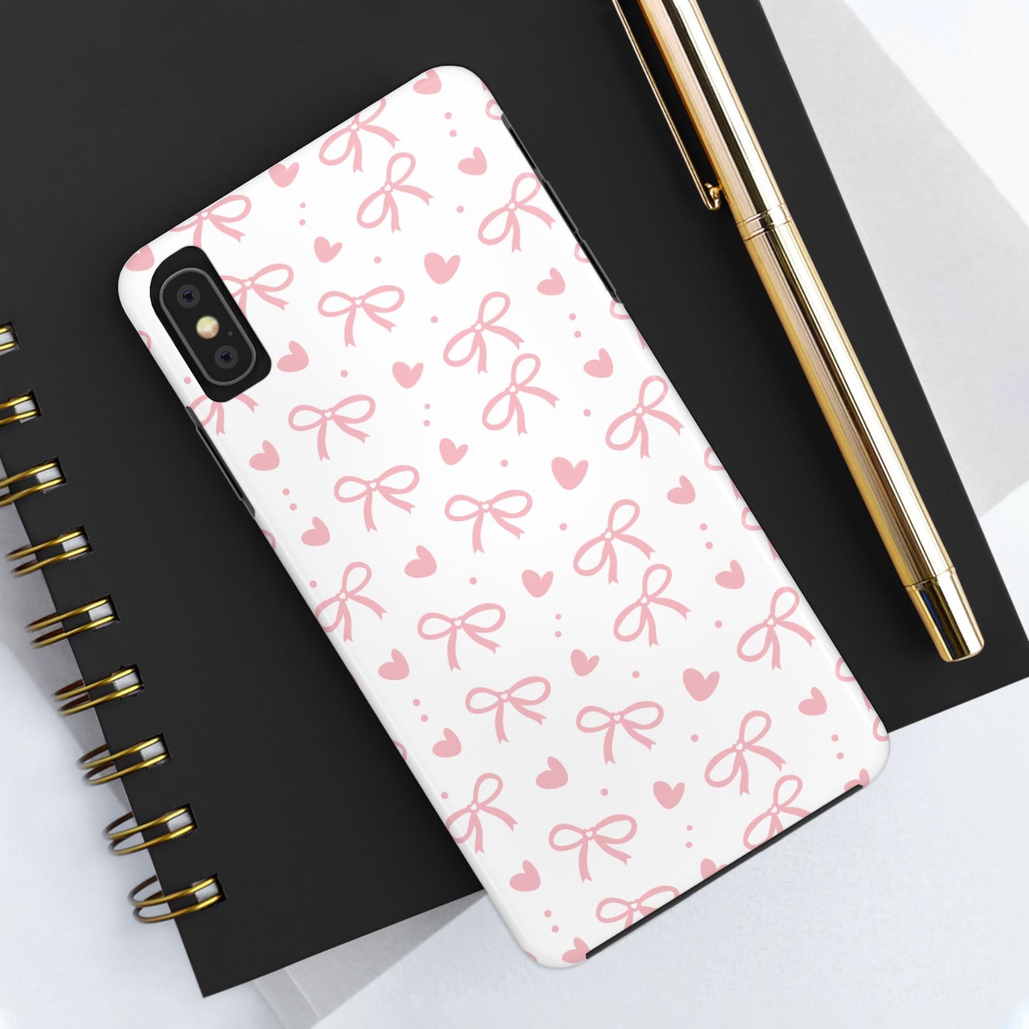 Love & Bows Tough Phone Cases for Girls, Cute Phone Cover, Valentine's Day Gift, Girly Accessories, Heart Pattern