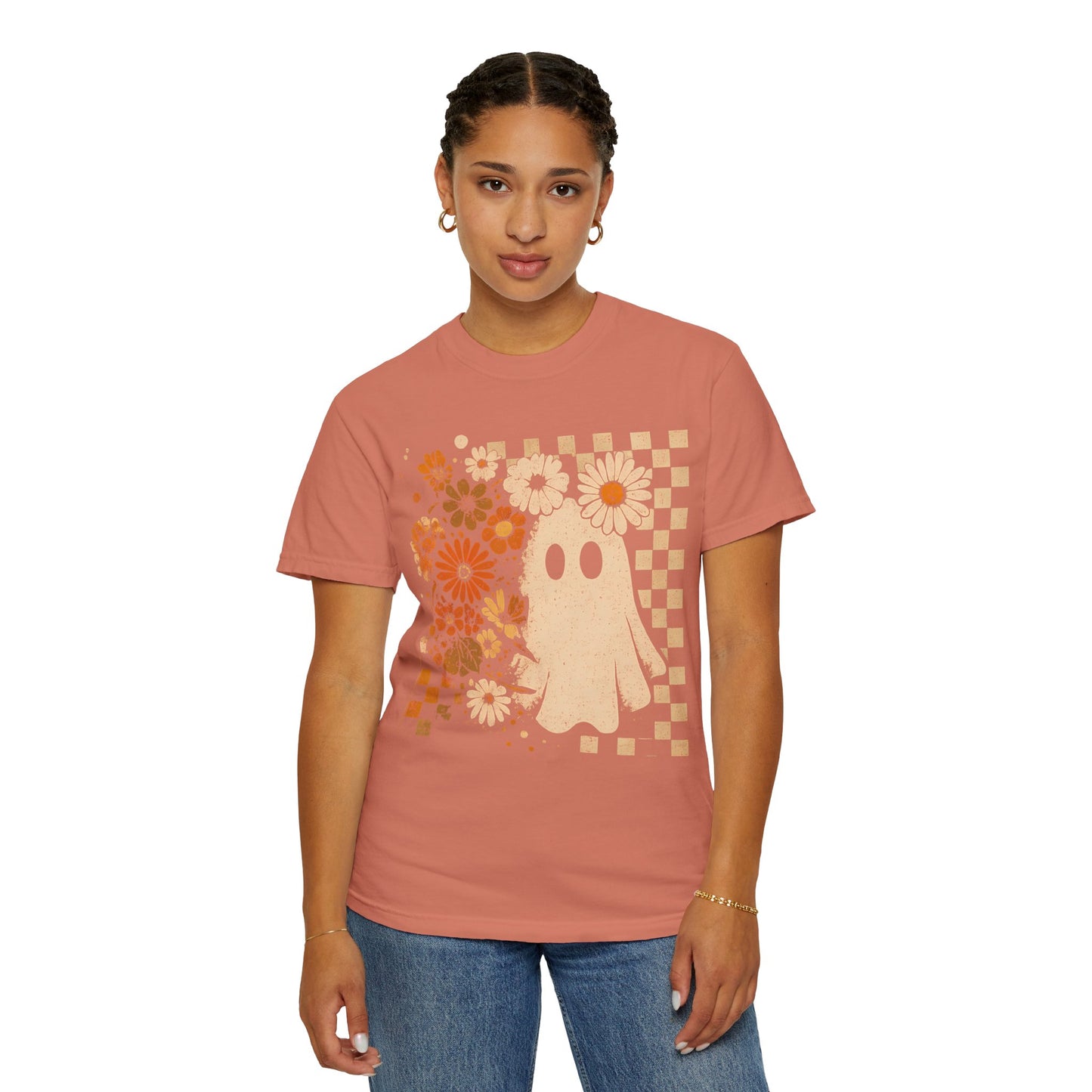 Whimsical Floral Ghost T-shirt, Casual Tee for Art Lovers, Perfect Gift for Halloween, Fall Fashion