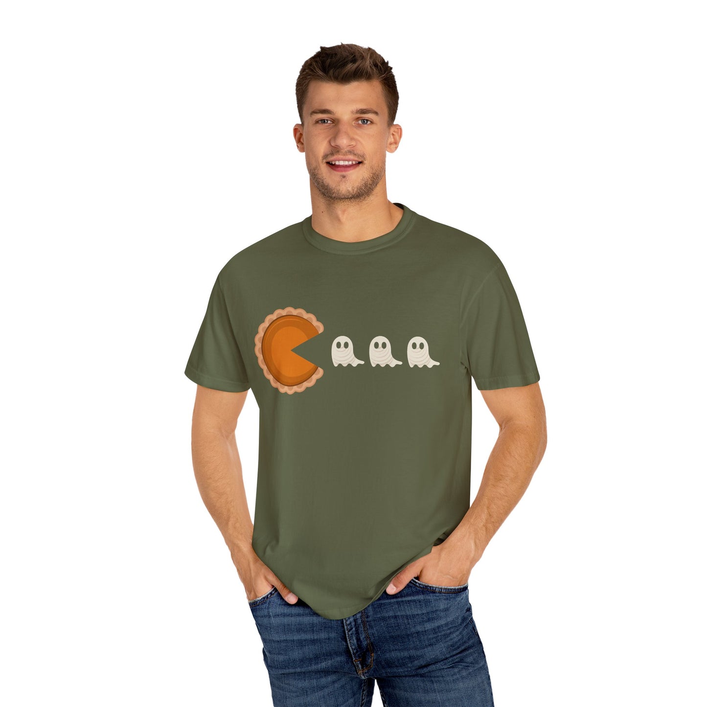 Pac-Man Pumpkin Pie Ghosts Unisex T-Shirt, Halloween Tee, Gamer Shirt, Fun Graphic Top, Gift for Gamers, Casual Wear