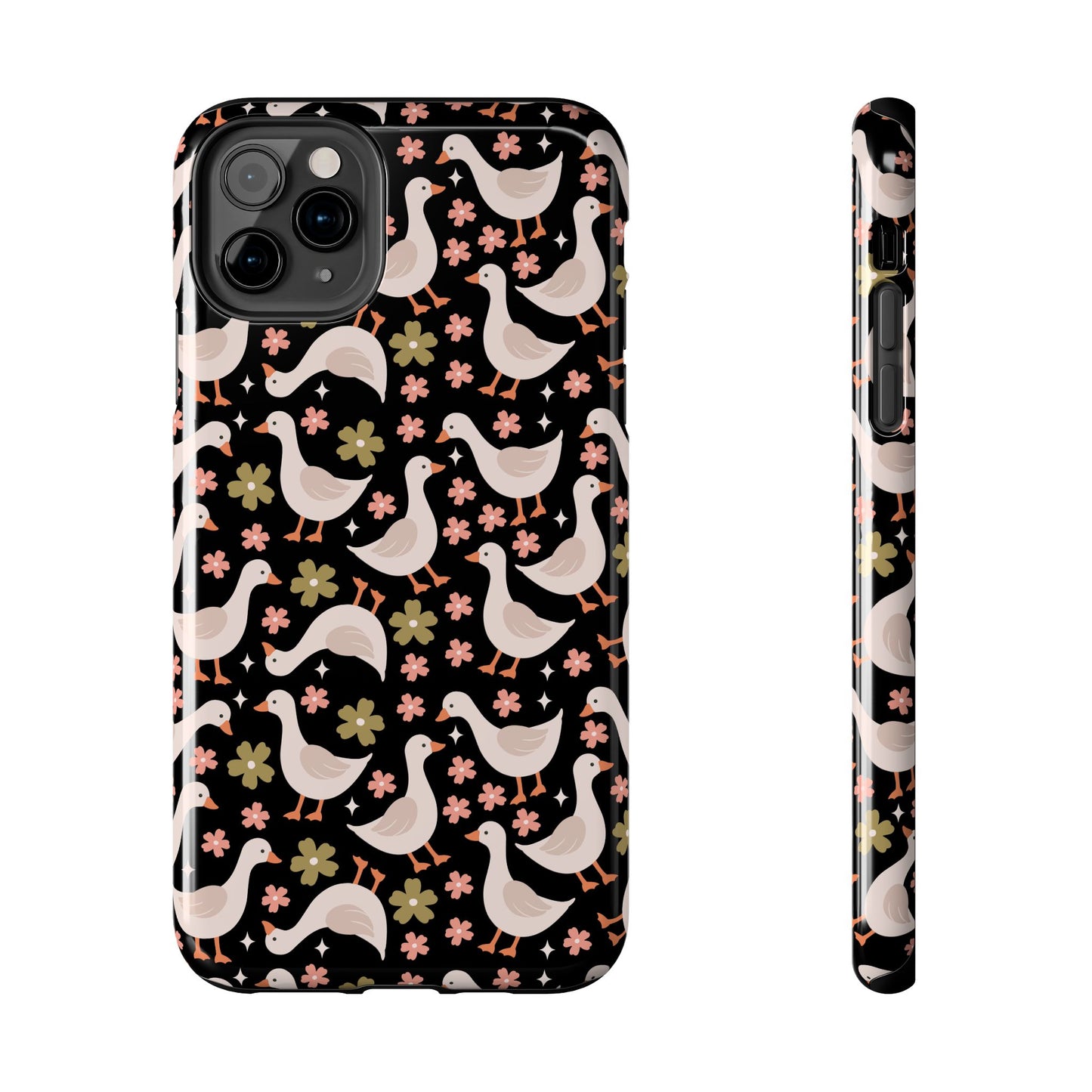 Cute Duck Pattern Phone Case, Stylish Tough Case, Gift for Duck Lovers, Floral Design, Unique Mobile Cover