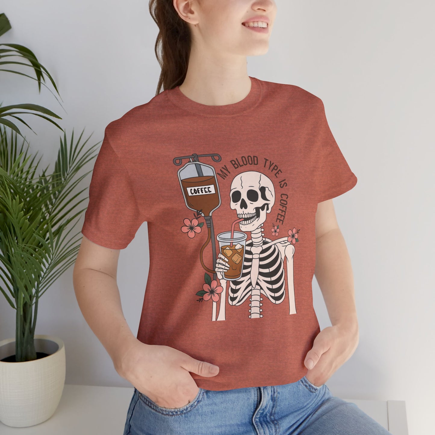 Coffee Lover's Skeleton Tee - Unisex Short Sleeve Shirt, Ideal Gift for Coffee Addicts, Fun Halloween Apparel, Quirky Coffee Shirt